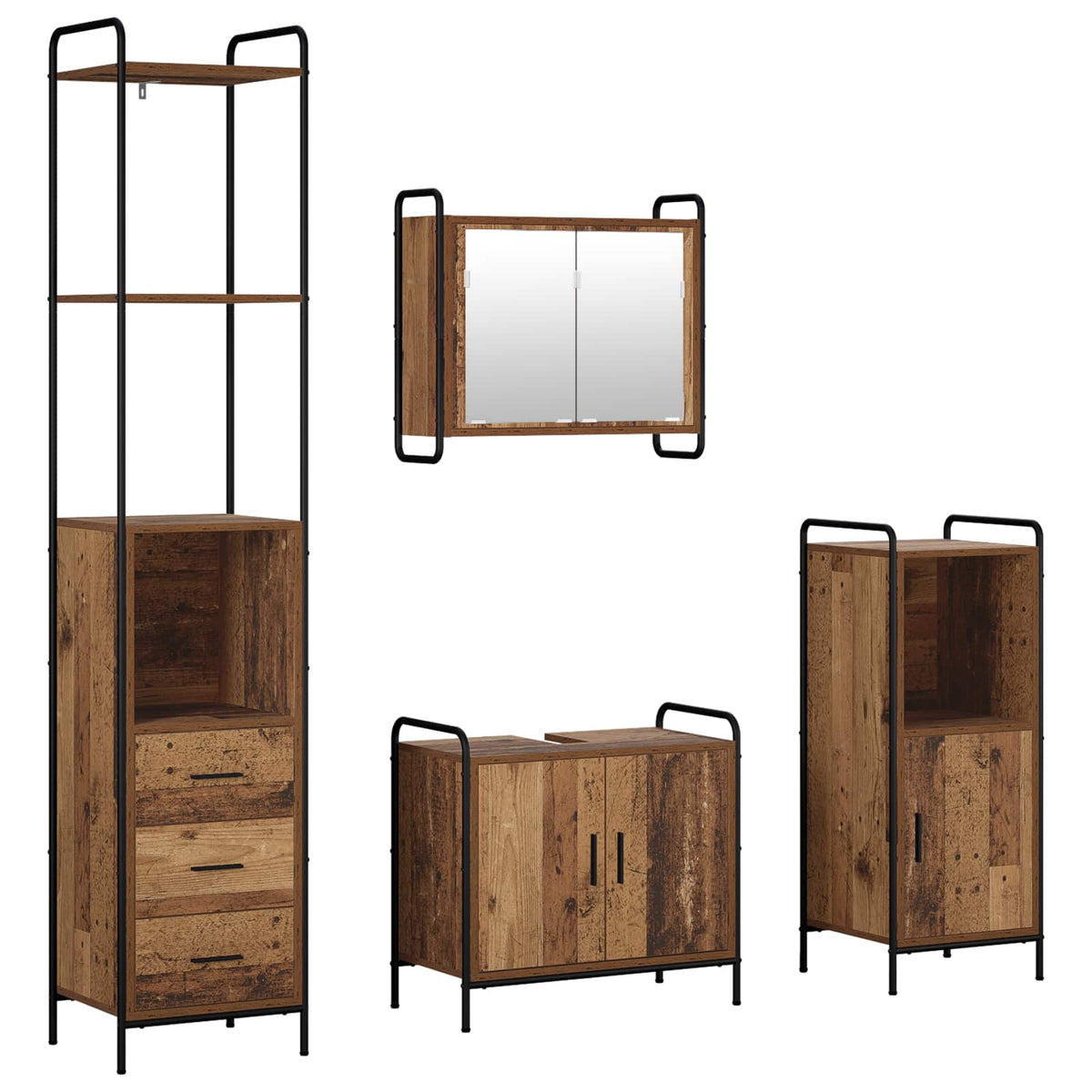 Set ormarića za kupaonicu 4 kom. Staro drvo 40 x 36 x 200,5 cm