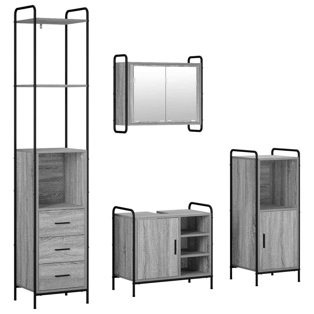 Set ormarića za kupaonicu 4 kom. Siva Sonoma 40 x 36 x 200,5 cm
