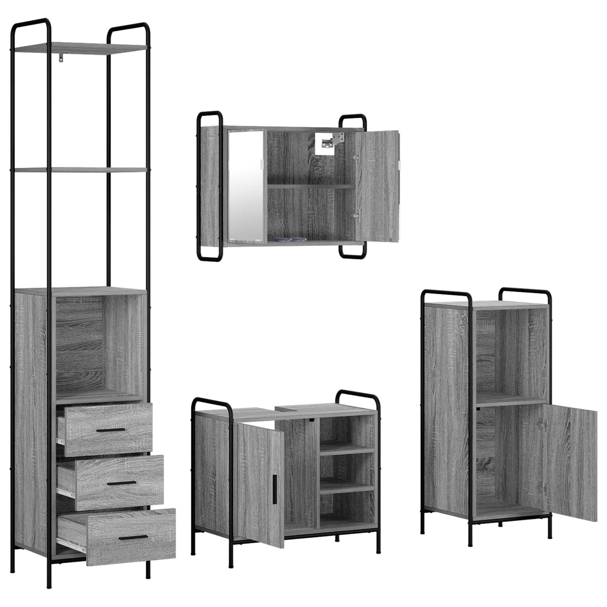 Set ormarića za kupaonicu 4 kom. Siva Sonoma 40 x 36 x 200,5 cm
