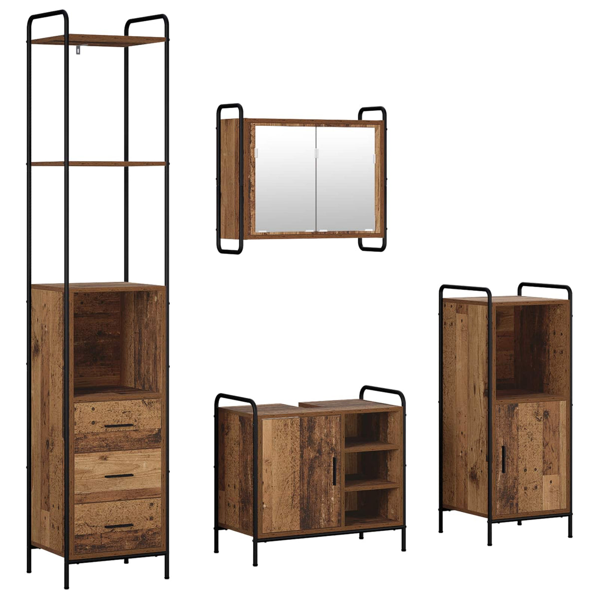 Set ormarića za kupaonicu 4 kom. Staro drvo 40 x 36 x 200,5 cm