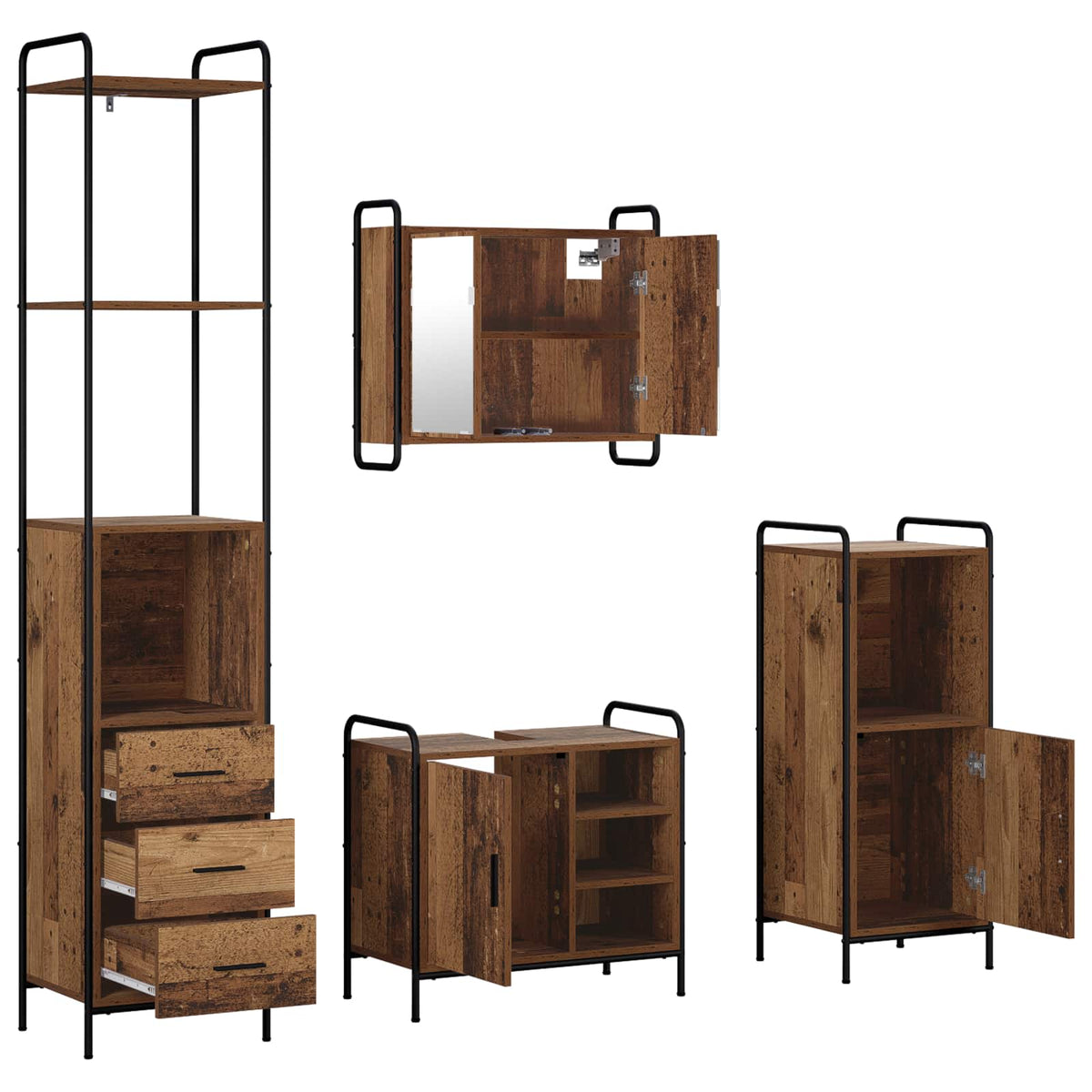 Set ormarića za kupaonicu 4 kom. Staro drvo 40 x 36 x 200,5 cm