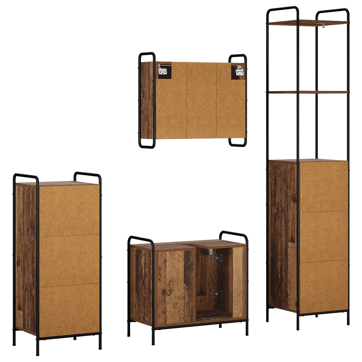 Set ormarića za kupaonicu 4 kom. Staro drvo 40 x 36 x 200,5 cm