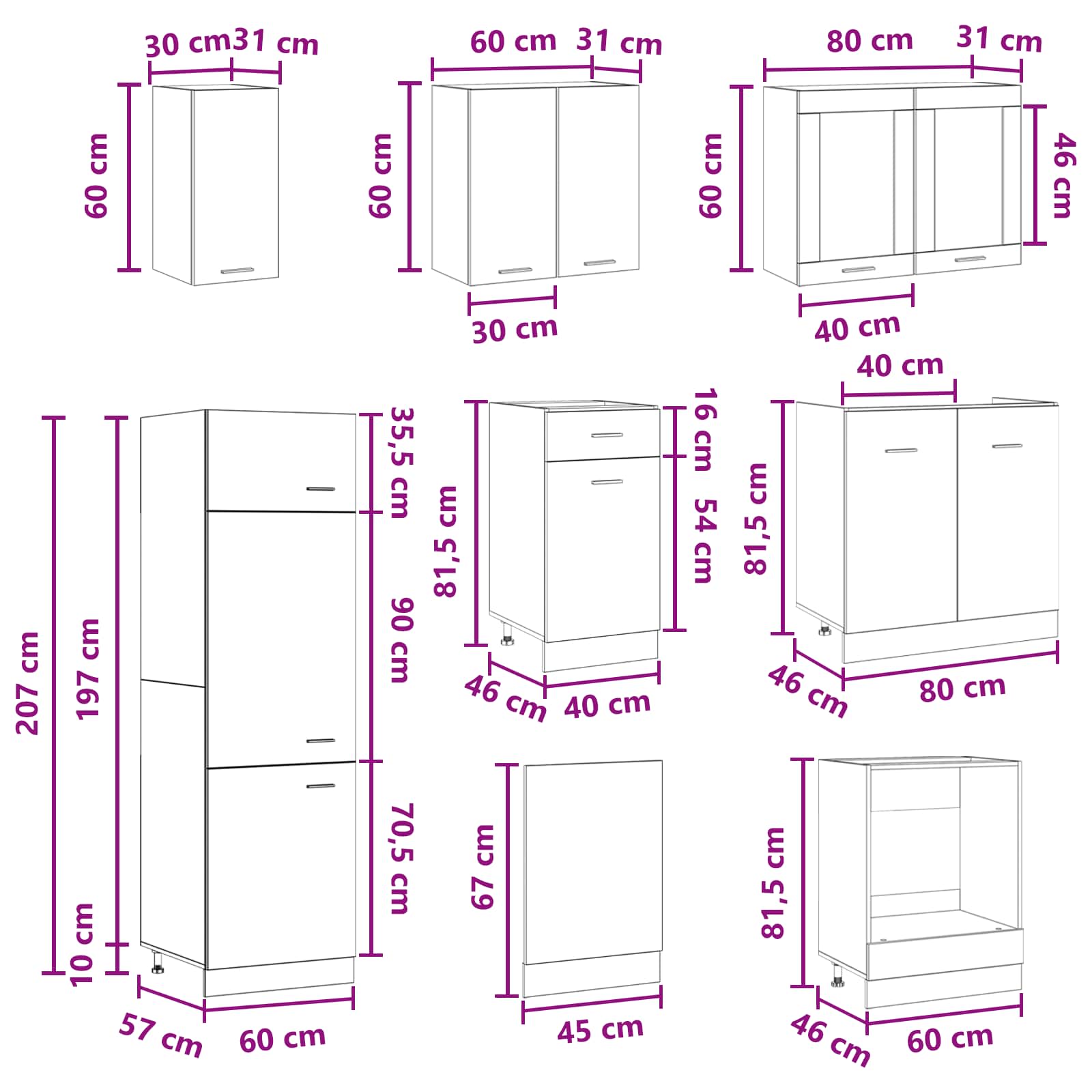 Kuhinjska jedinica Lyon 8 pcs Hrast artisan Konstruirano drvo