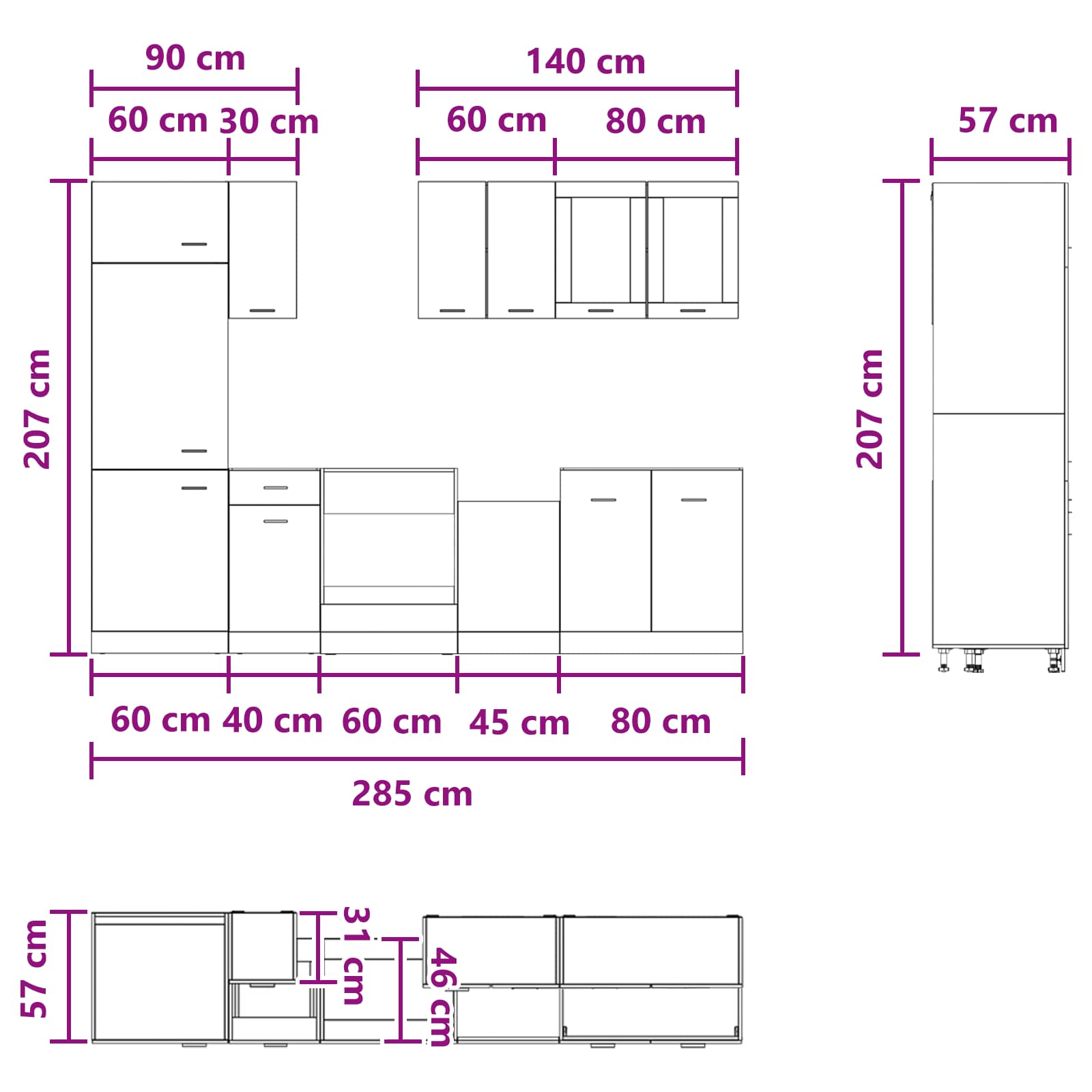 Kuhinjska jedinica Lyon 8 pcs Betonska siva Konstruirano drvo