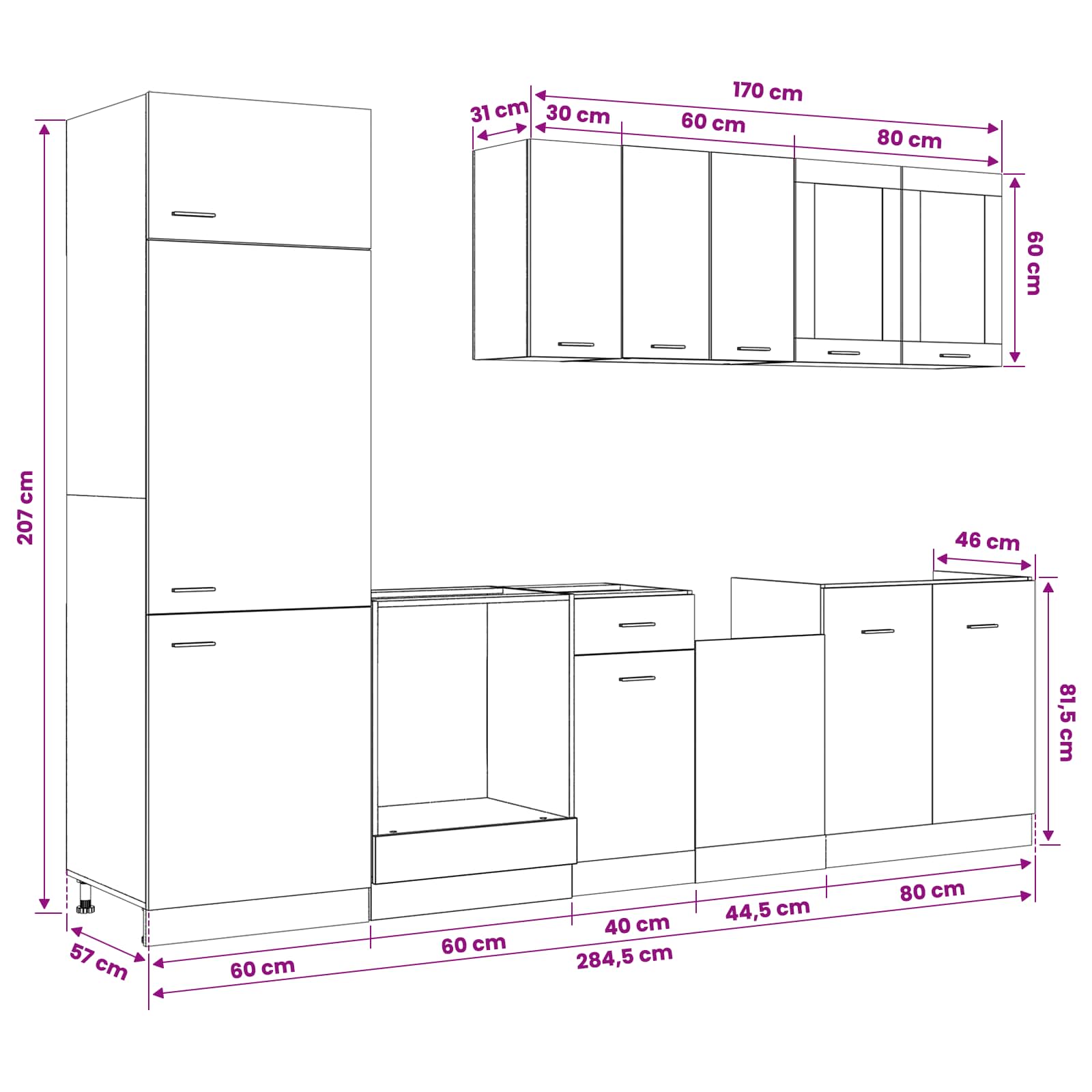 Kuhinjska jedinica Lyon 8 pcs Crni hrast Konstruirano drvo