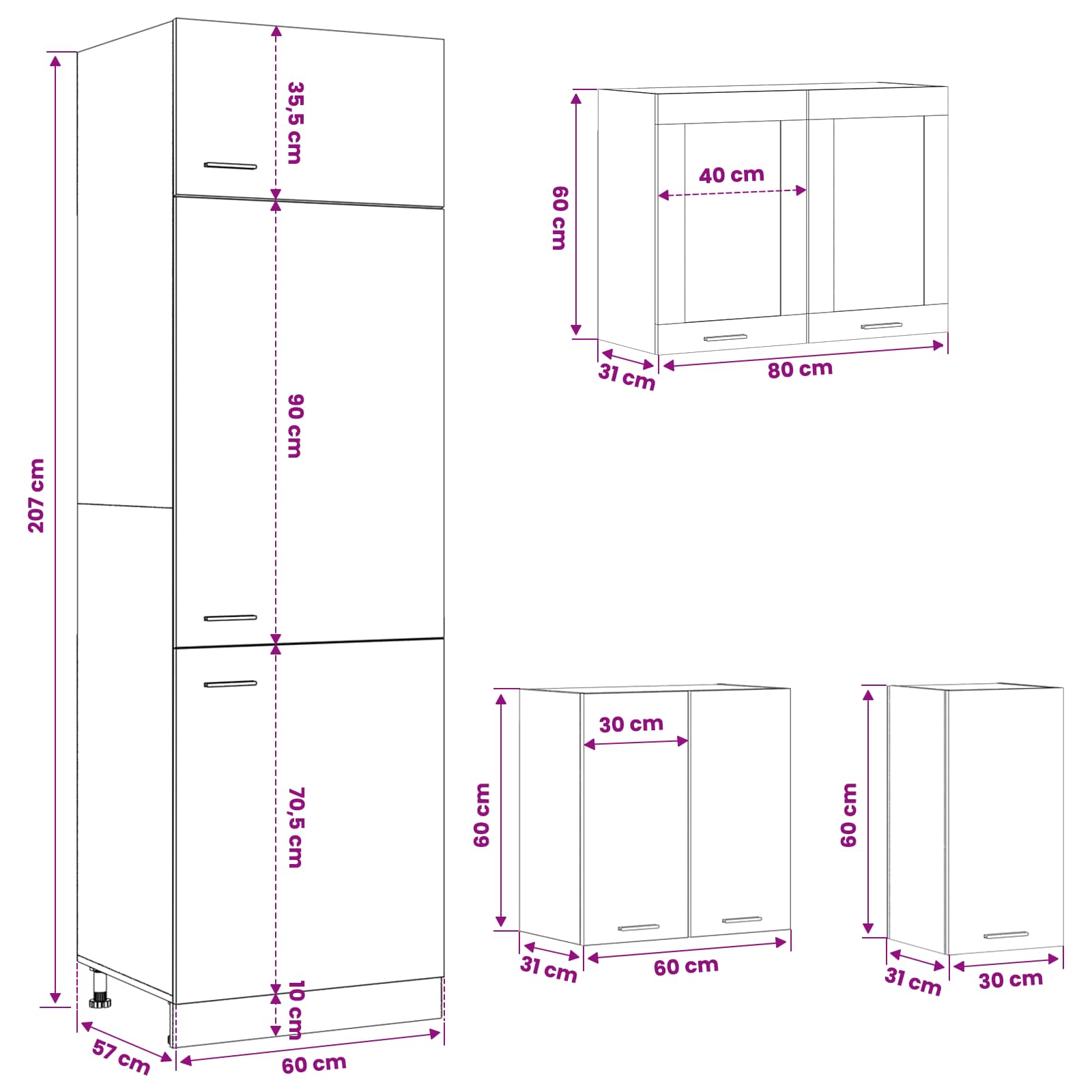 Kuhinjska jedinica Lyon 8 pcs Crni hrast Konstruirano drvo