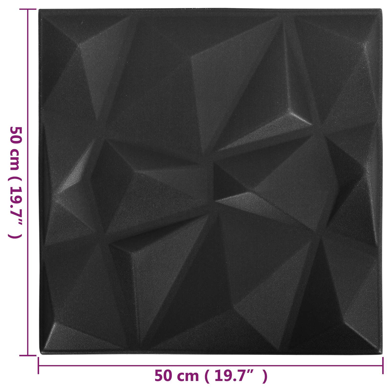 Zidne panele 12 pcs Origami crna 50 x 50 cm XPS pjena