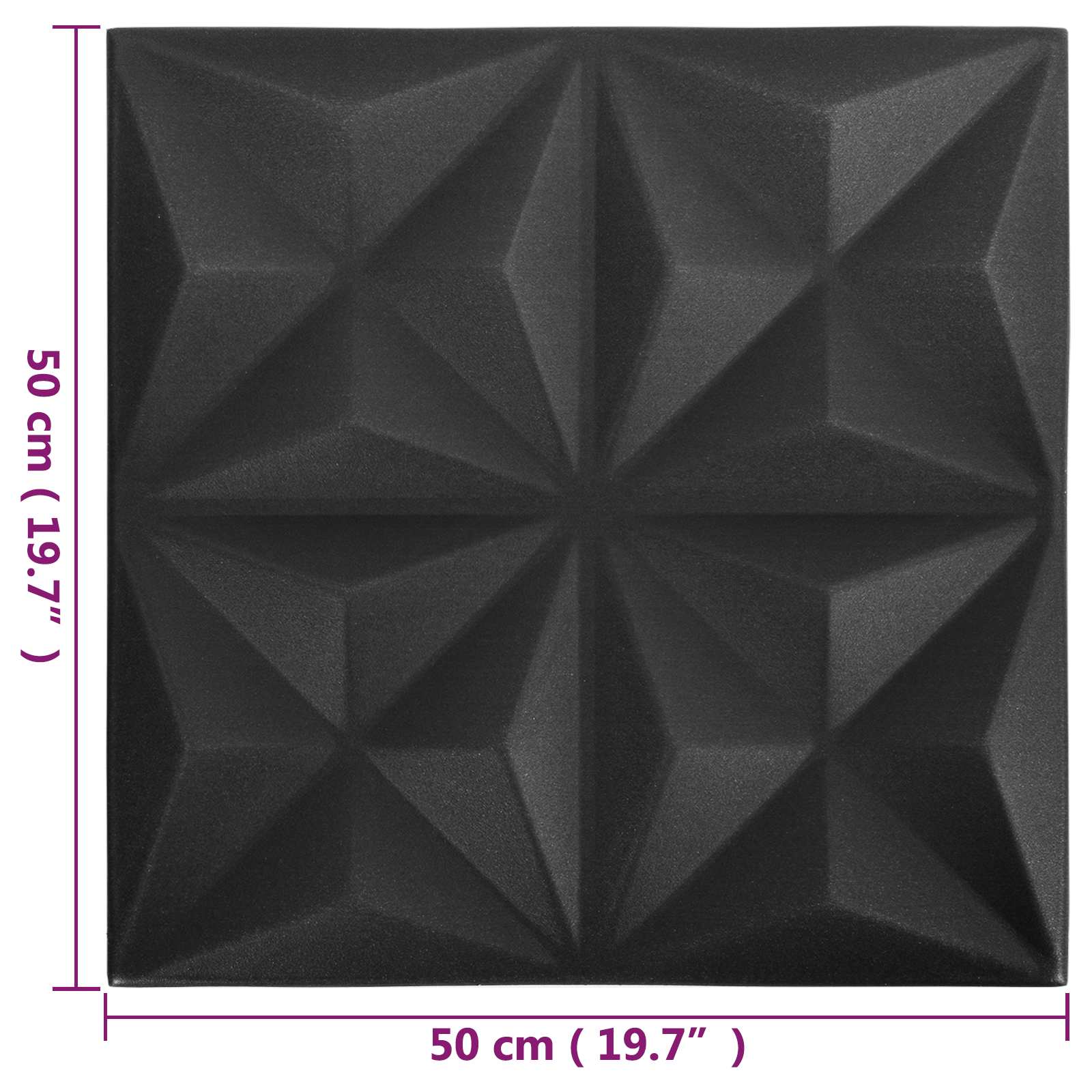 Zidne panele 48 pcs Origami crna 50 x 50 cm XPS pjena