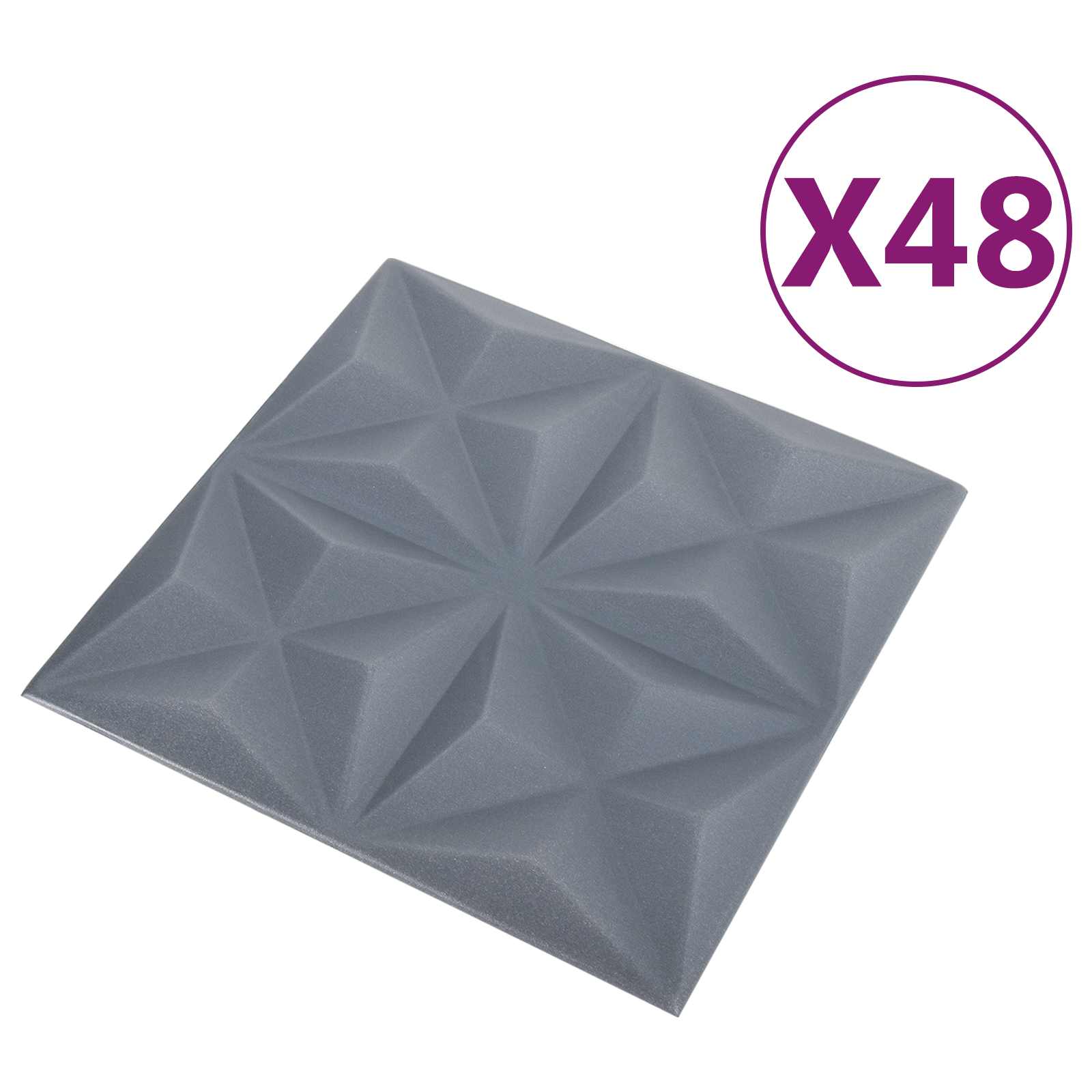 Zidne panele 48 pcs Origami siva 50 x 50 cm XPS pjena