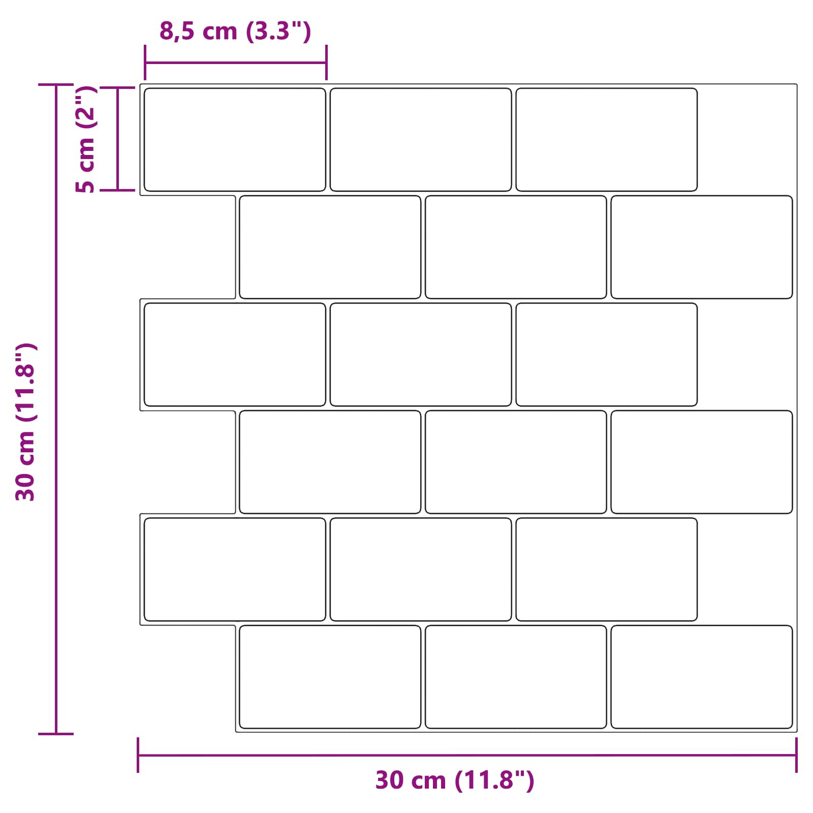 Subway pločica 20 pcs Bijela siva 30 x 30 cm Poliuretan i PET