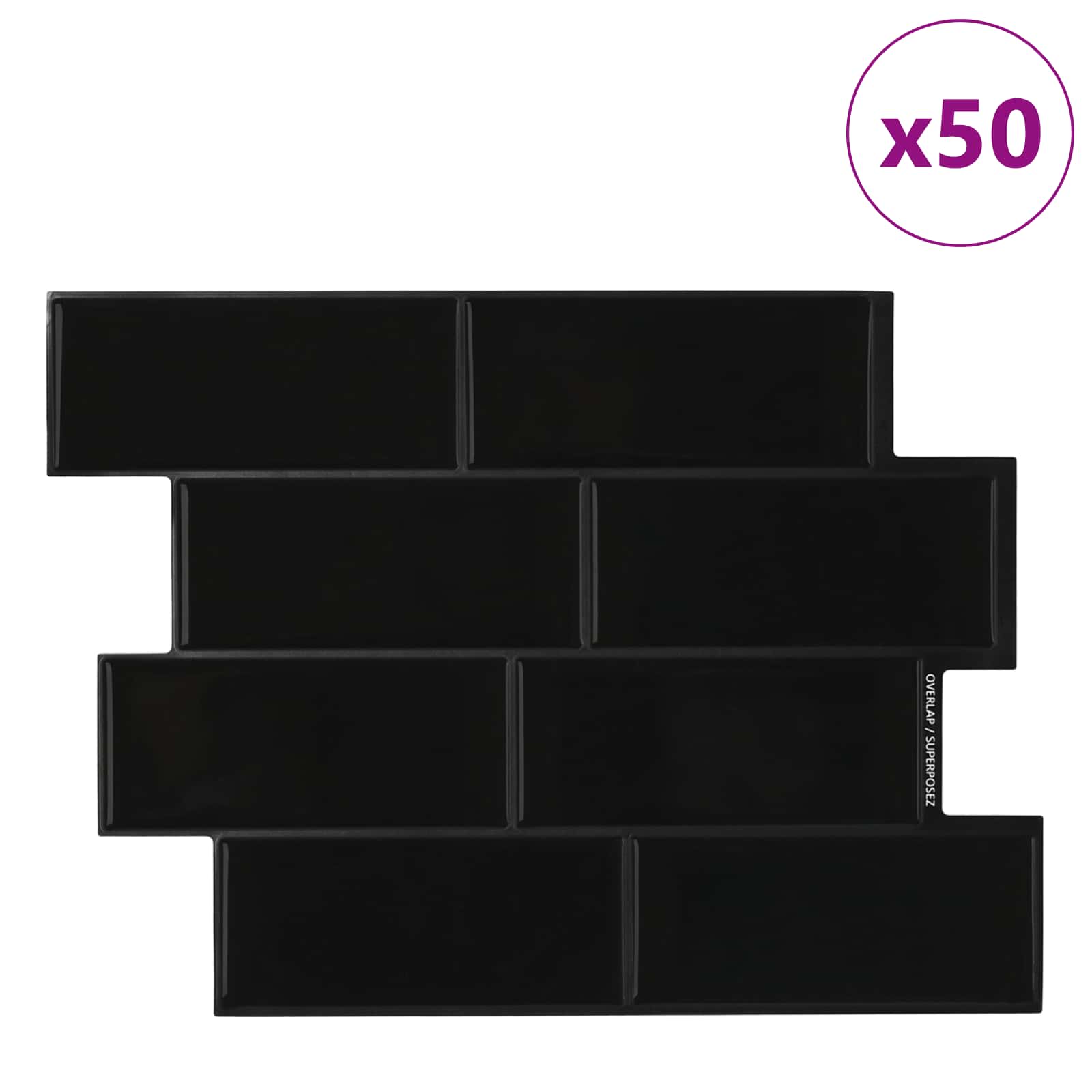 Subway pločica 50 pcs Crna 29 x 21 cm Poliuretan i PET