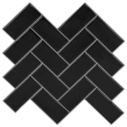 Pločica riblja kost 10 kom. Crna 30 x 30 cm Poliuretan i PET