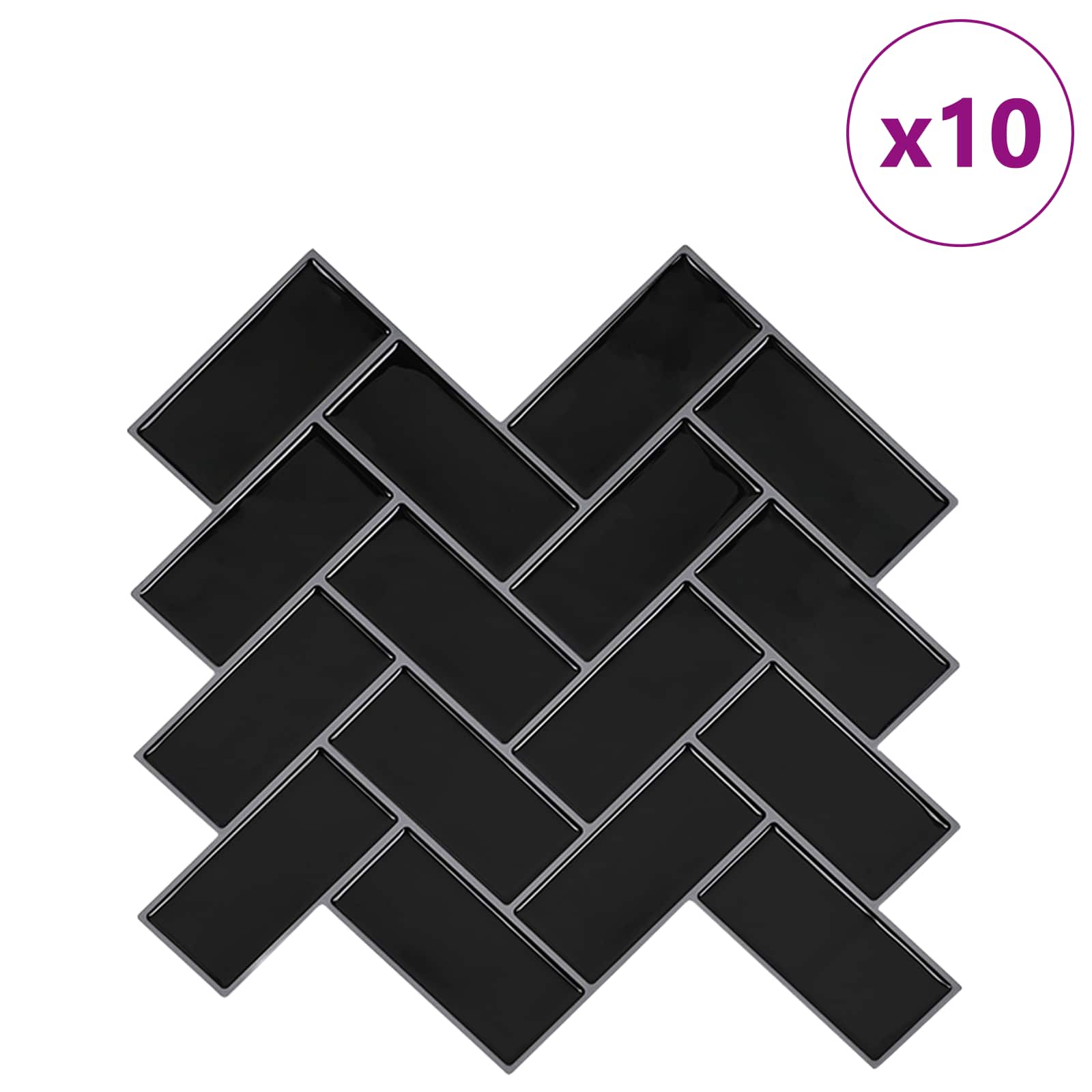 Pločica riblja kost 10 kom. Crna 30 x 30 cm Poliuretan i PET