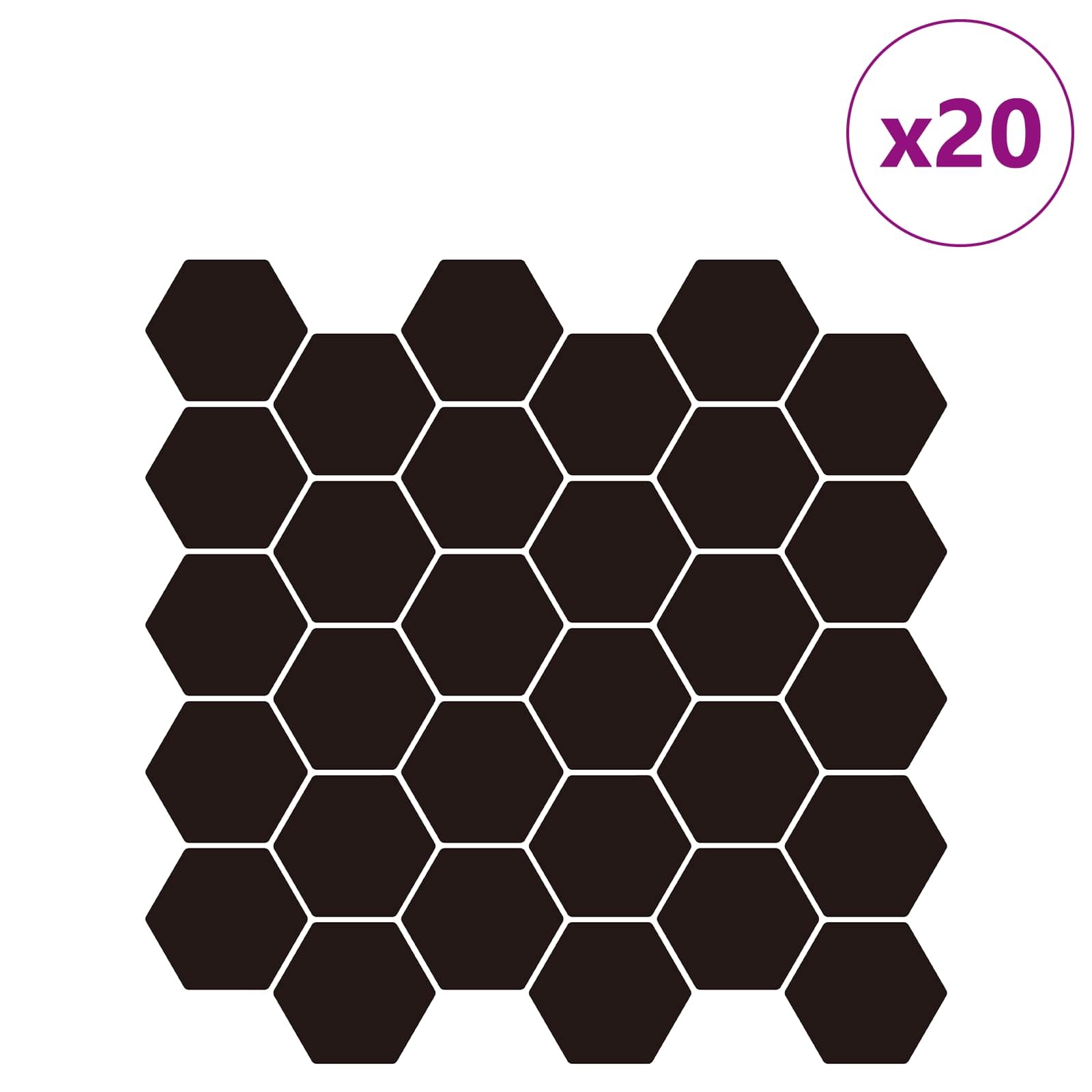 Heksagonska pločica 20 pcs Crna 30 x 30 cm Poliuretan i PET
