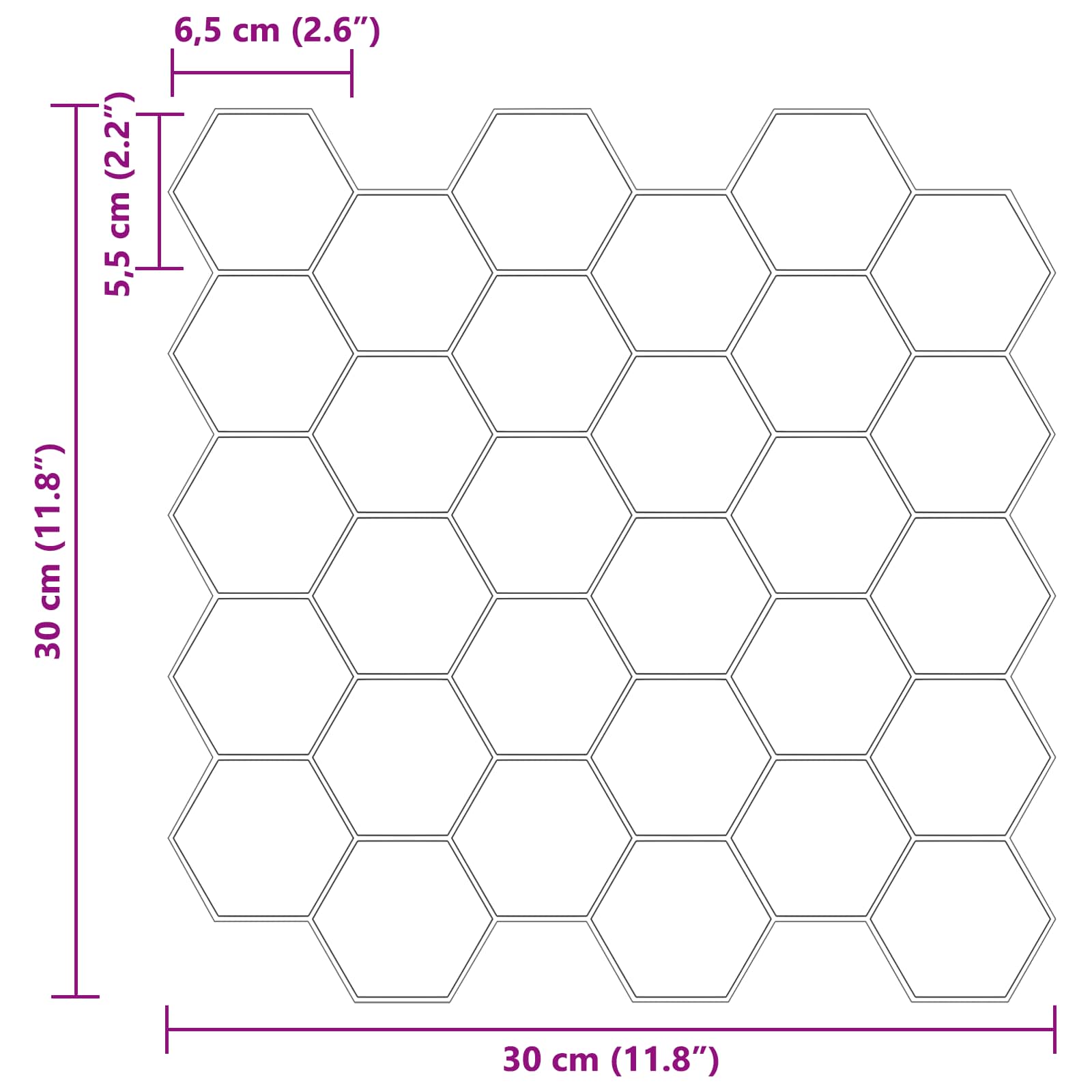 Heksagonska pločica 50 pcs Crna 30 x 30 cm Poliuretan i PET