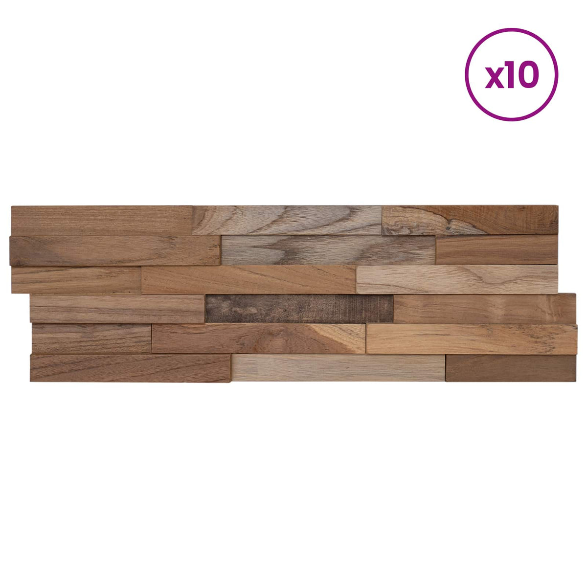 Zidne panele 10 kom. Prirodna 56 x 18 x 2 cm Čvrsto teak drvo