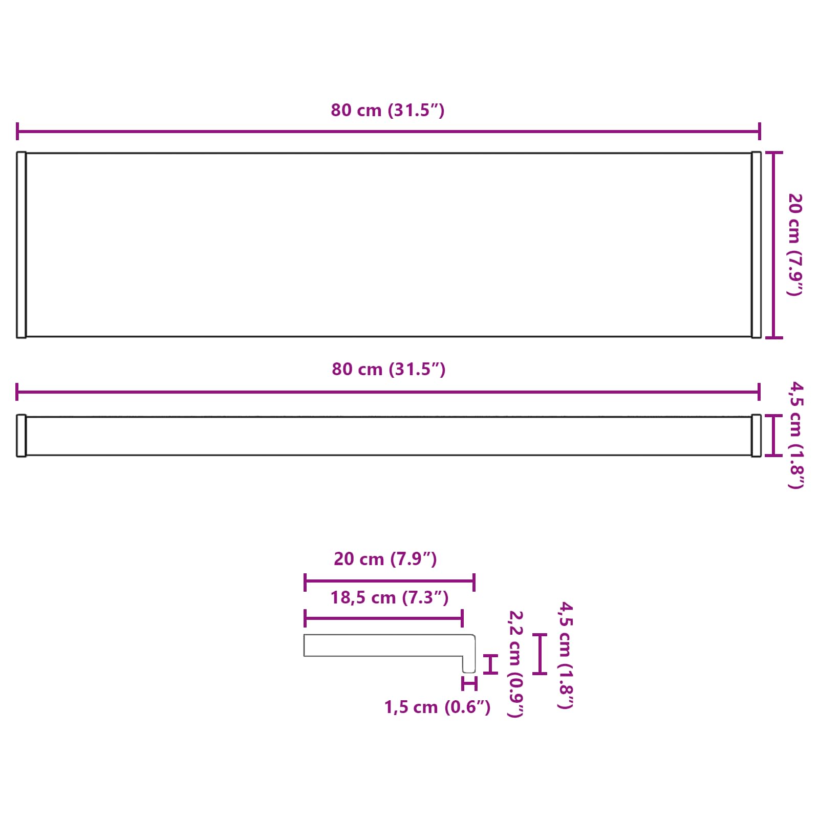 Prozorska klupčica Antracit s drvenim uzorkom 80 x 20 x 4,5 cm