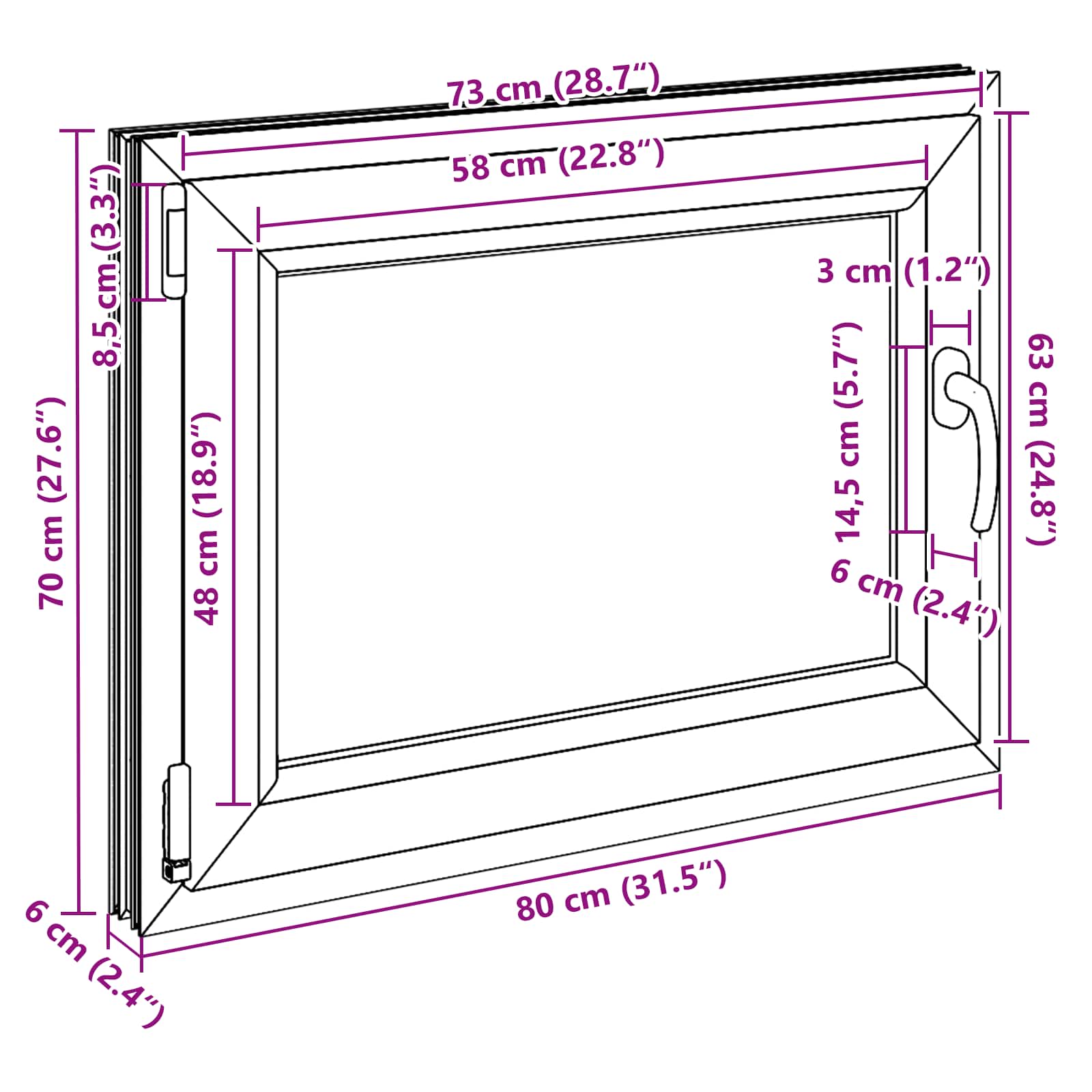 Prozor za podrum RISOR 80 x 70 cm PVC i staklo Bijela