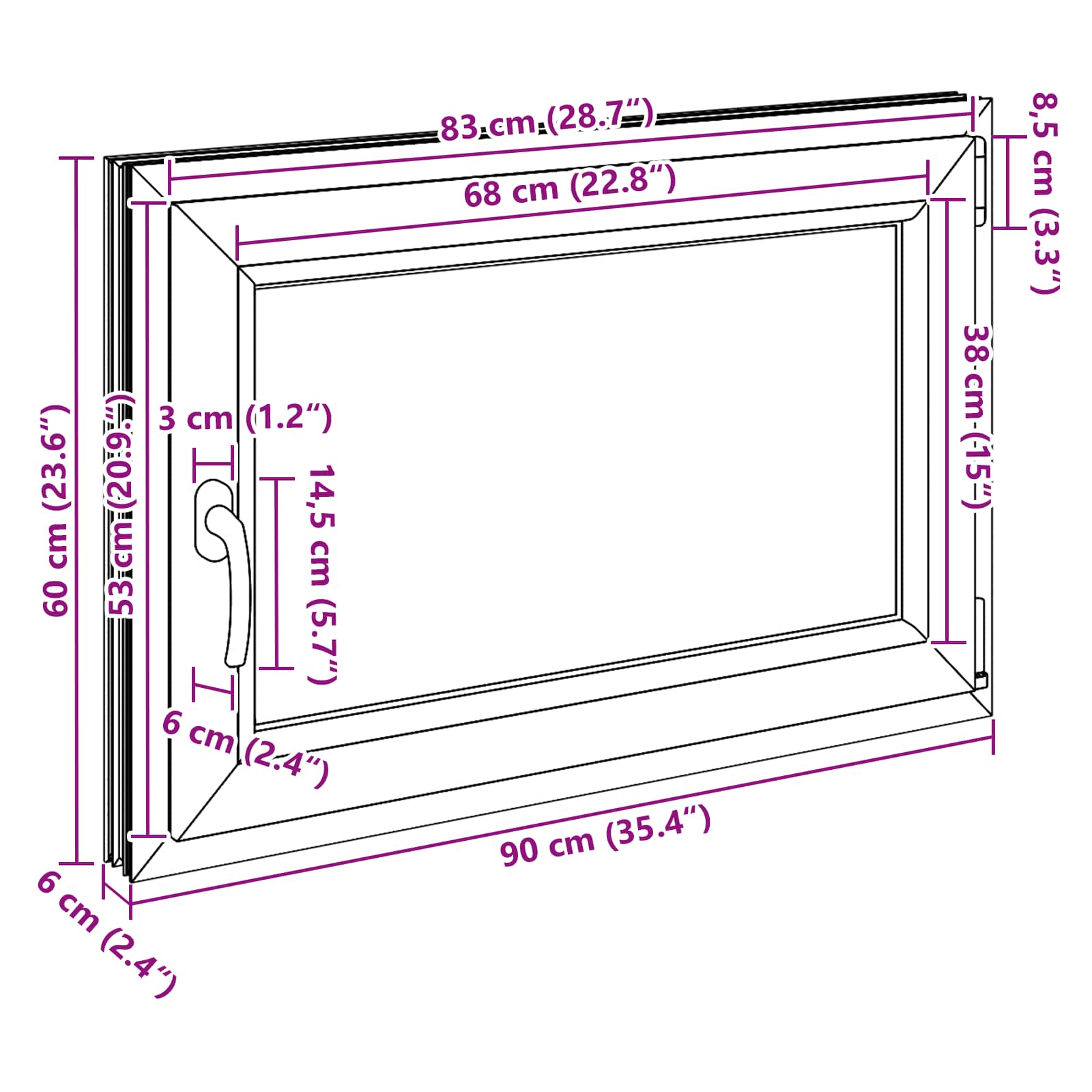 Prozor za podrum RISOR 90 x 60 cm PVC i staklo Bijela