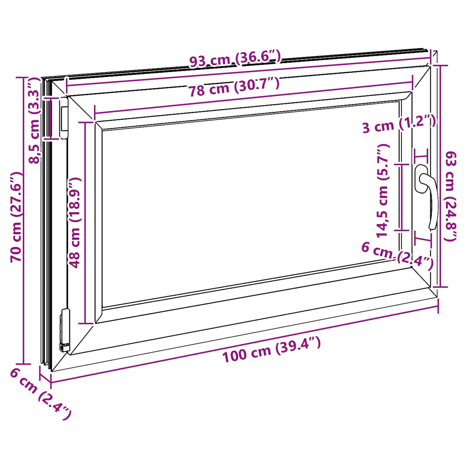Prozor za podrum RISOR 100 x 70 cm PVC i staklo Bijela