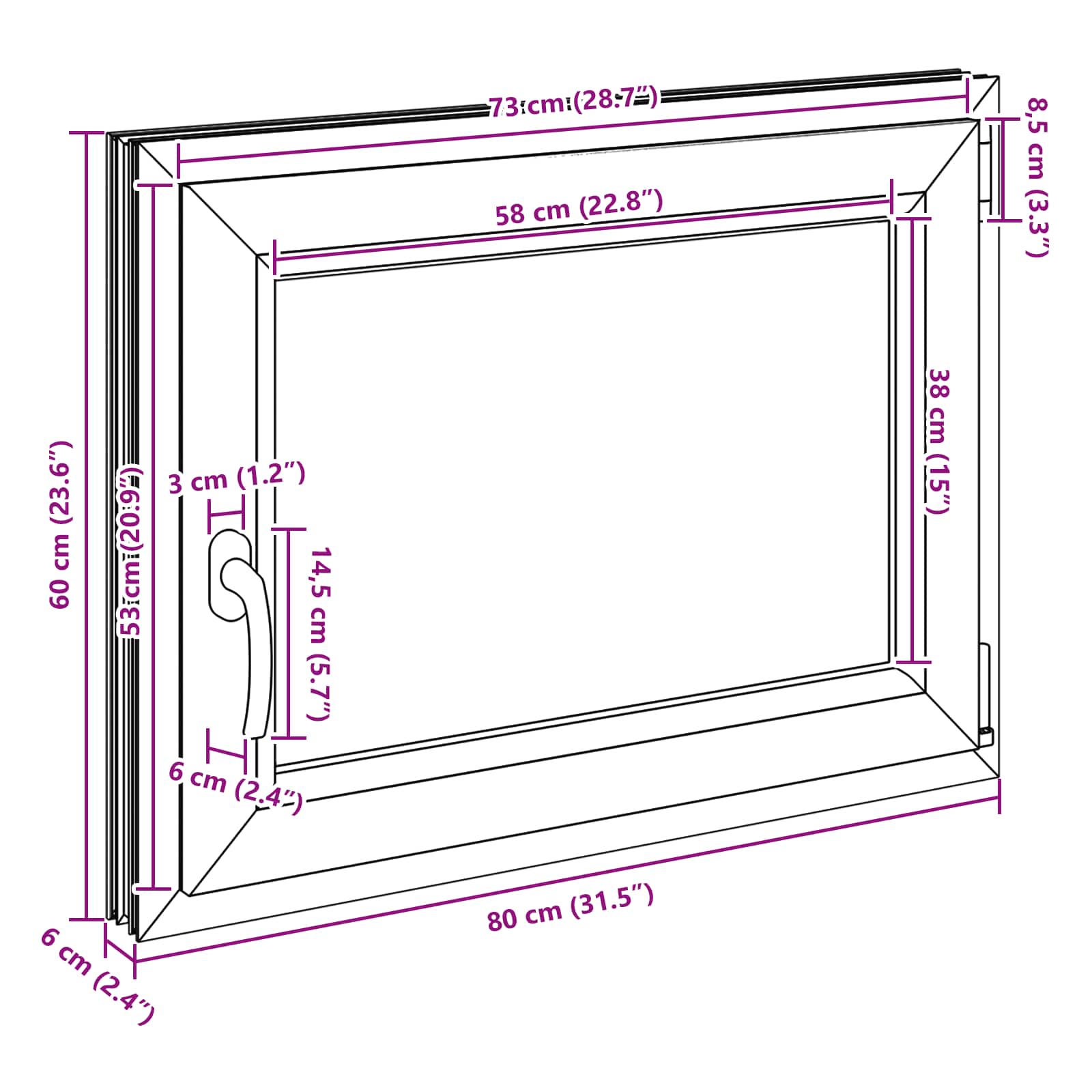 Prozor za podrum RISOR 80 x 60 cm PVC i staklo Bijela