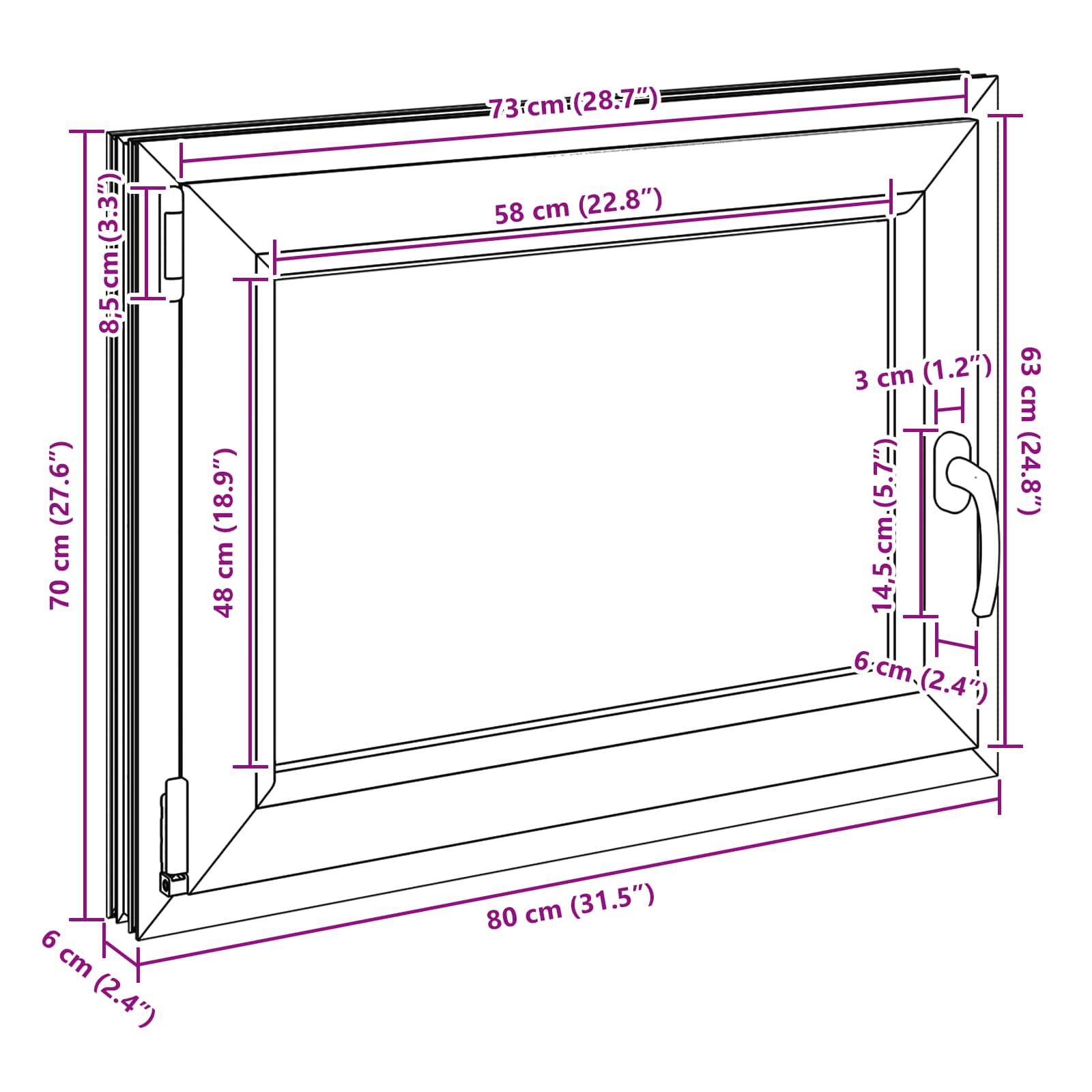 Prozor za podrum RISOR 80 x 70 cm PVC i staklo Bijela