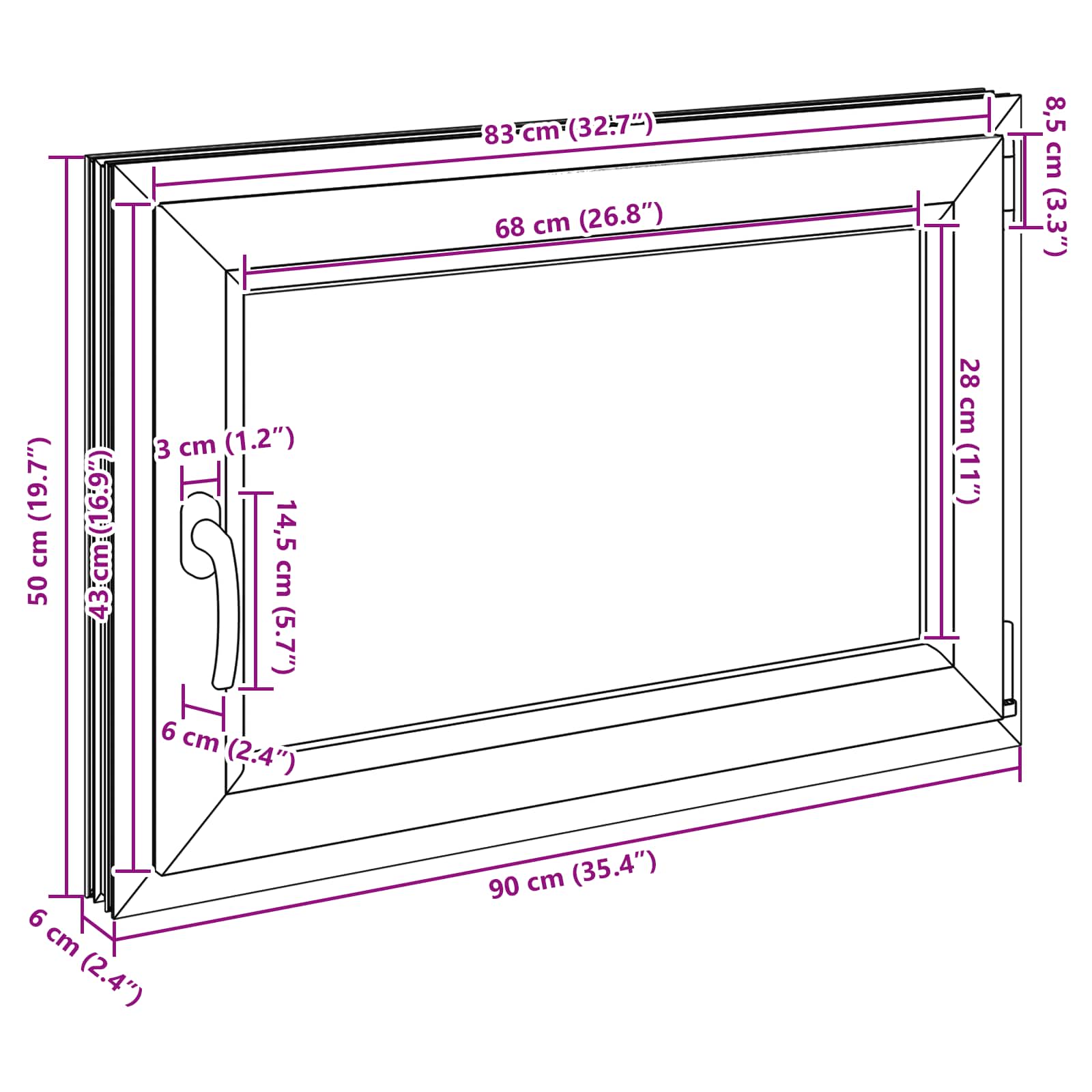 Prozor za podrum RISOR 90 x 50 cm PVC i staklo Bijela