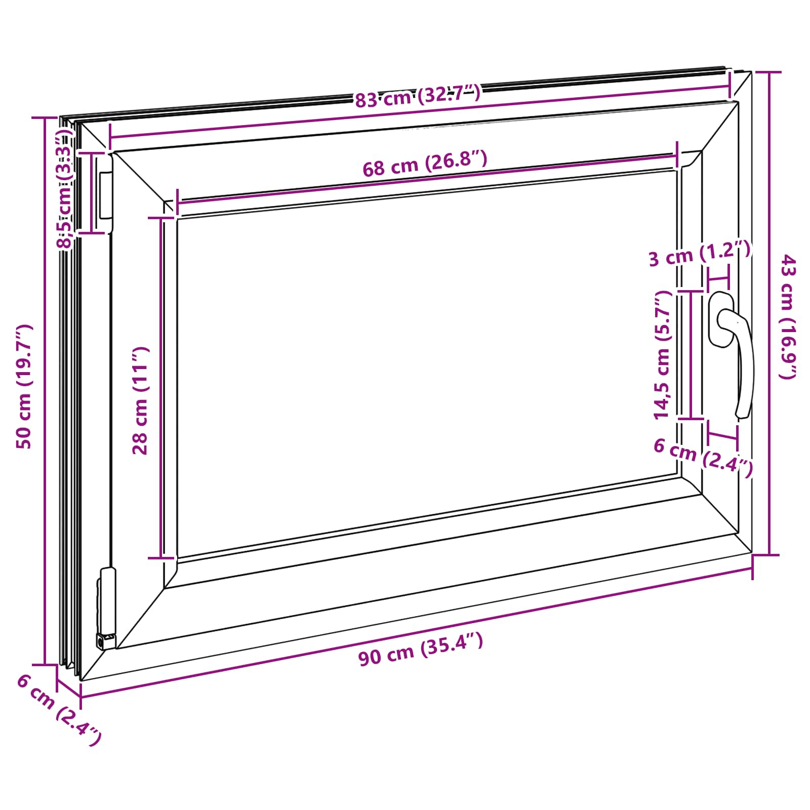 Prozor za podrum RISOR 90 x 50 cm PVC i staklo Bijela