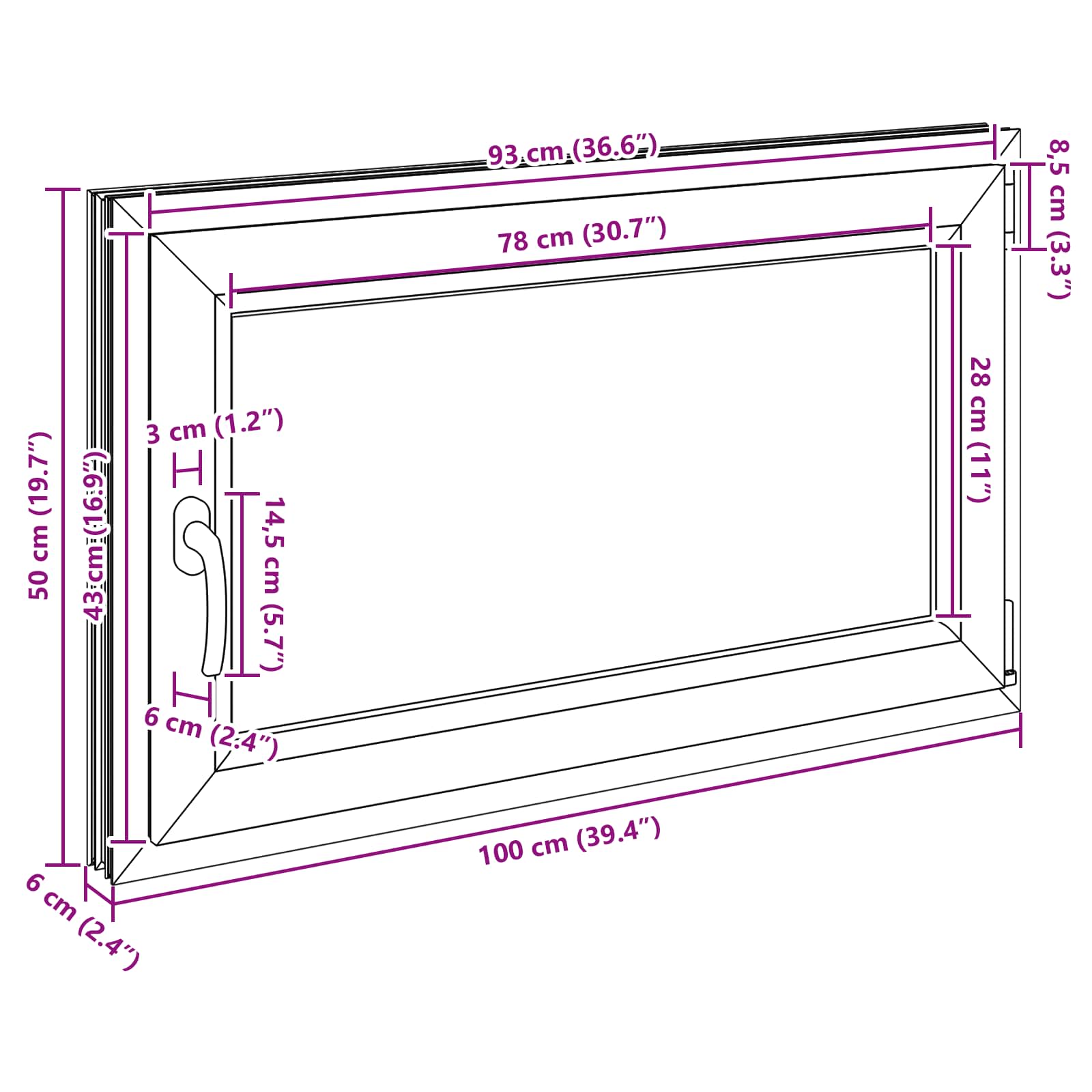 Prozor za podrum RISOR 100 x 50 cm PVC i staklo Bijela