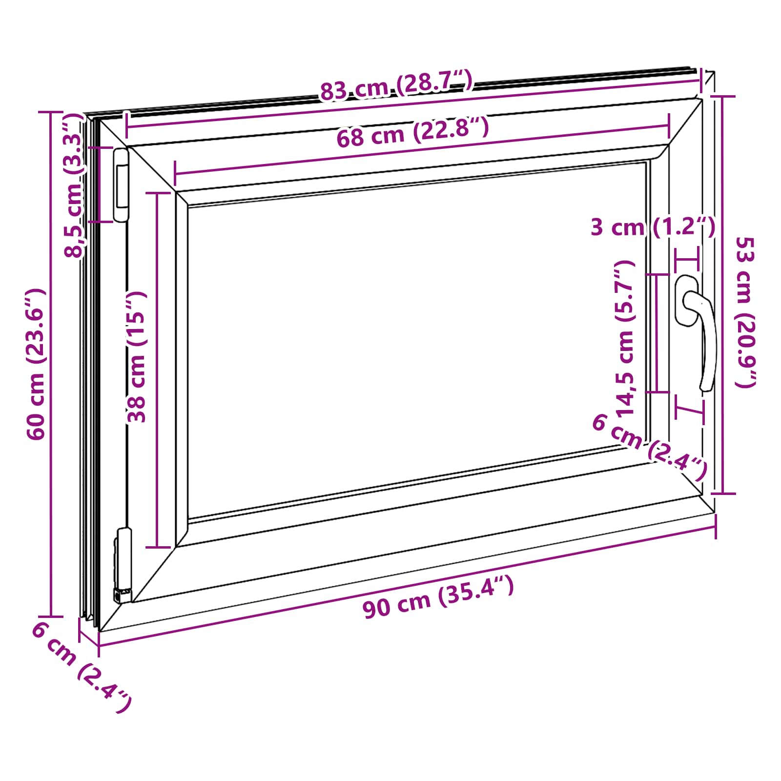 Prozor za podrum RISOR 90 x 60 cm PVC i staklo Antracit
