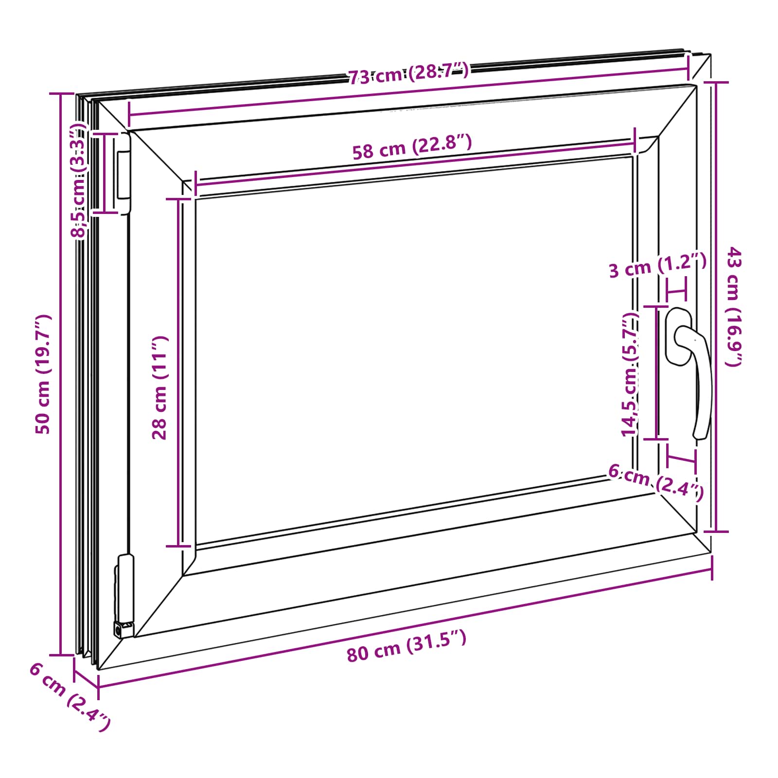 Prozor za podrum RISOR 80 x 50 cm PVC i staklo Antracit