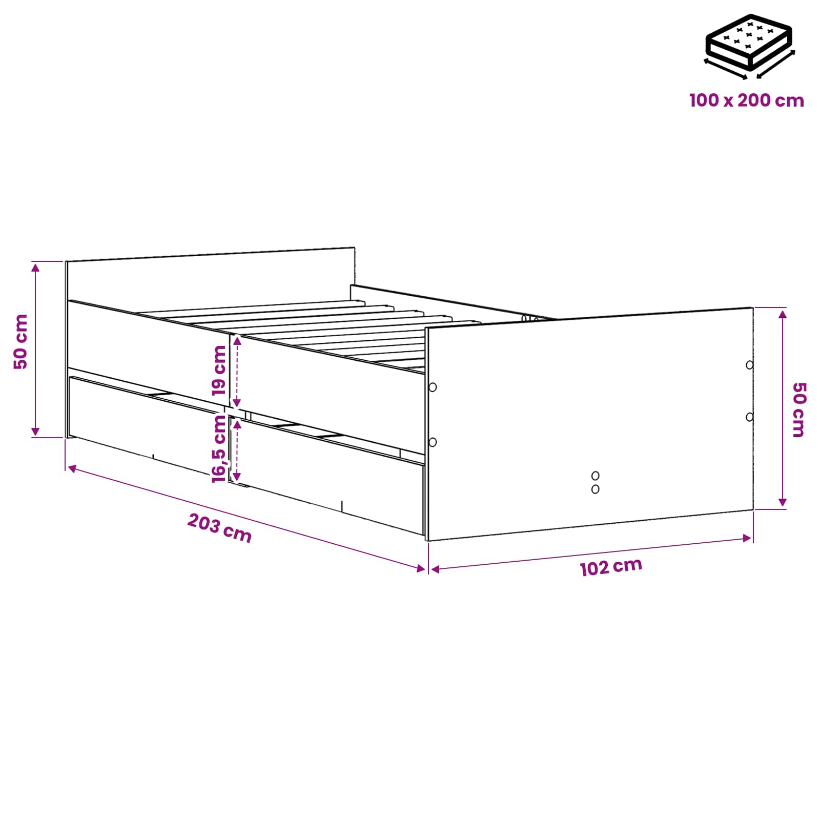 Krevetna konstrukcija Staro drvo 100 x 200 cm Konstruirano drvo
