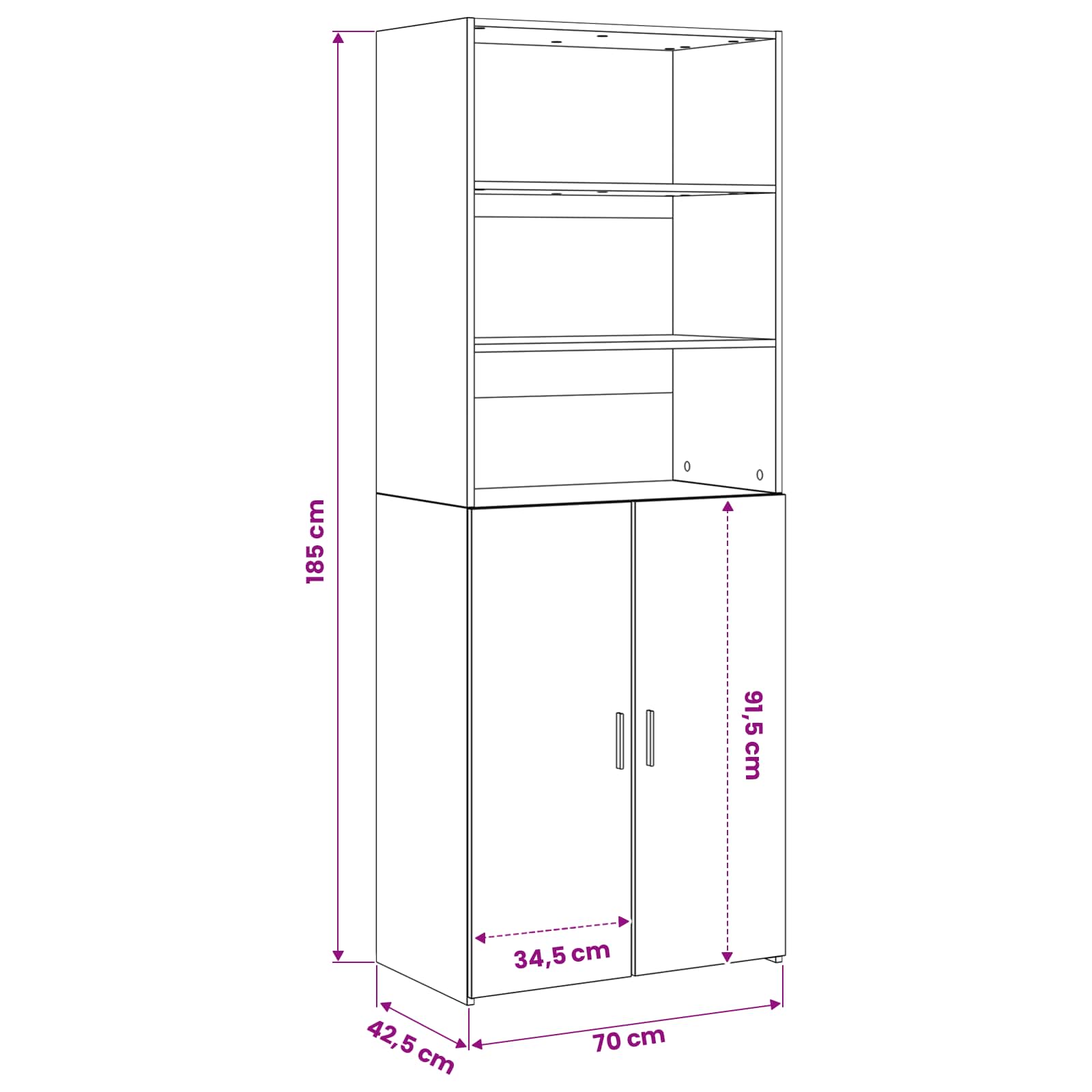 Highboard Crni hrast 70 x 42,5 x 185 cm Konstruirano drvo
