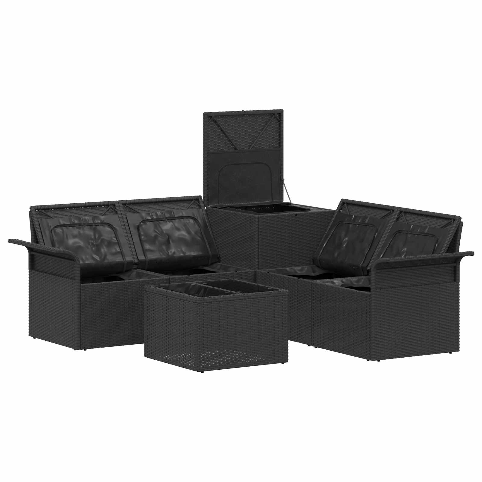 Set sofe 6 kom. 4-Broj sjedala Crna Poli Rattan i čelik