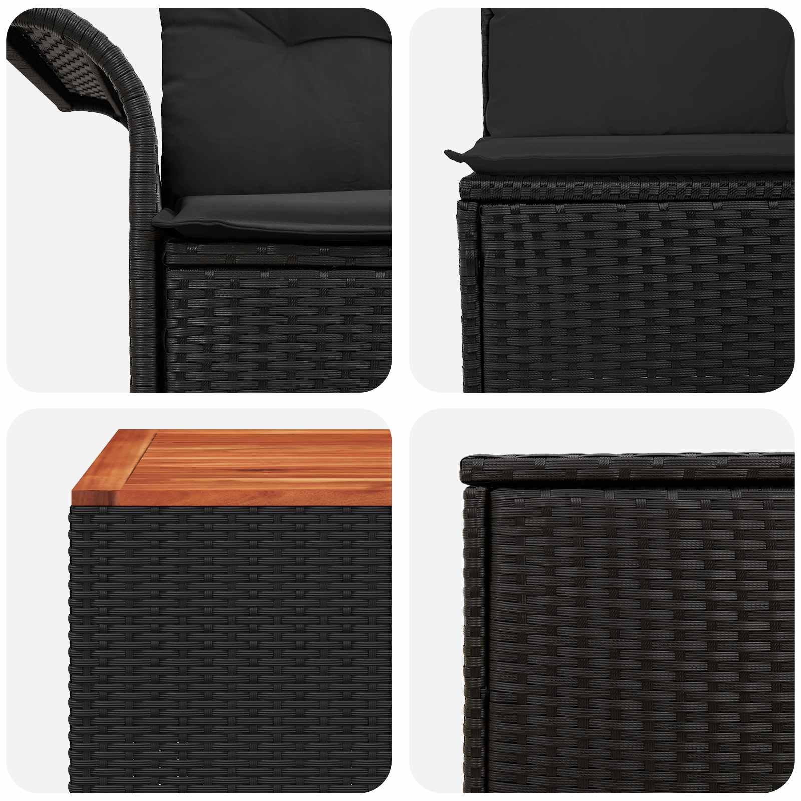 Set sofe 6 pcs 4-Broj sjedala Crna Poli Rattan i čelik