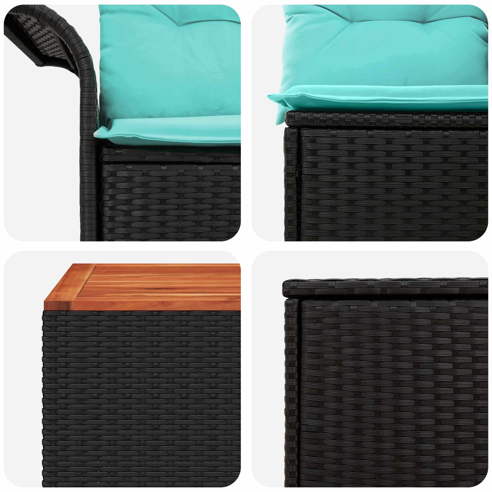 Set sofe 6 pcs 4-Broj sjedala Crna i Plava Poli Rattan i čelik