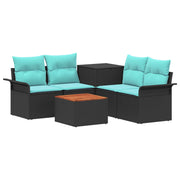 Set sofe 6 pcs 4-Broj sjedala Crna i Plava Poli Rattan i čelik