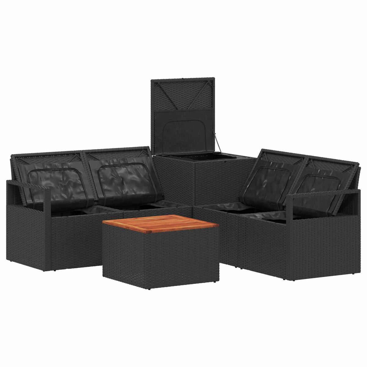 Set sofe 6 kom. Crna Poli Rattan i čelik