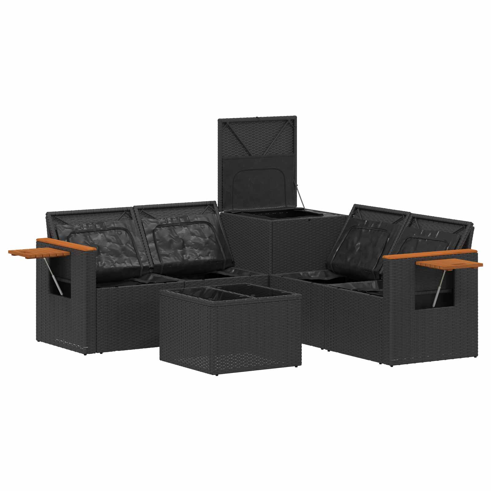 Set sofe 6 kom. Crna i krem-bijela Poli Rattan i čelik
