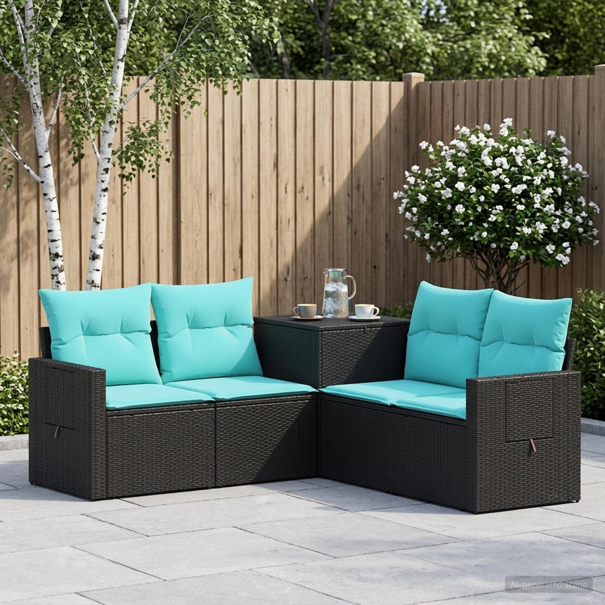 Set sofe 5 kom. Crna i Plava 179 x 179 x 85 cm