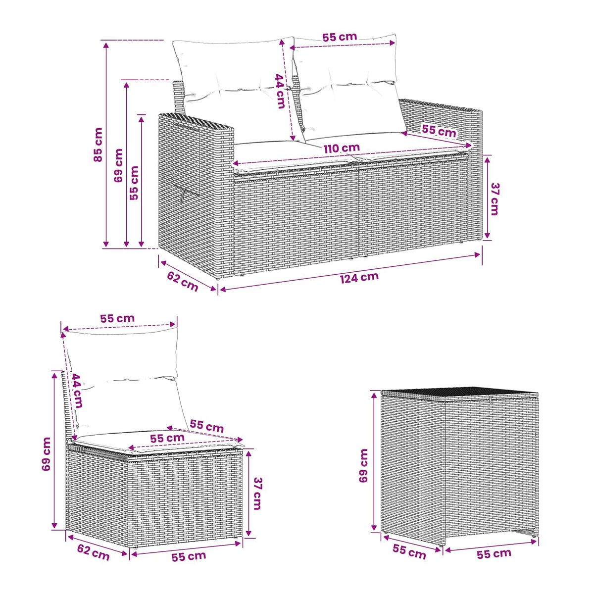 Set sofe 5 kom. Crna i Plava 179 x 179 x 85 cm