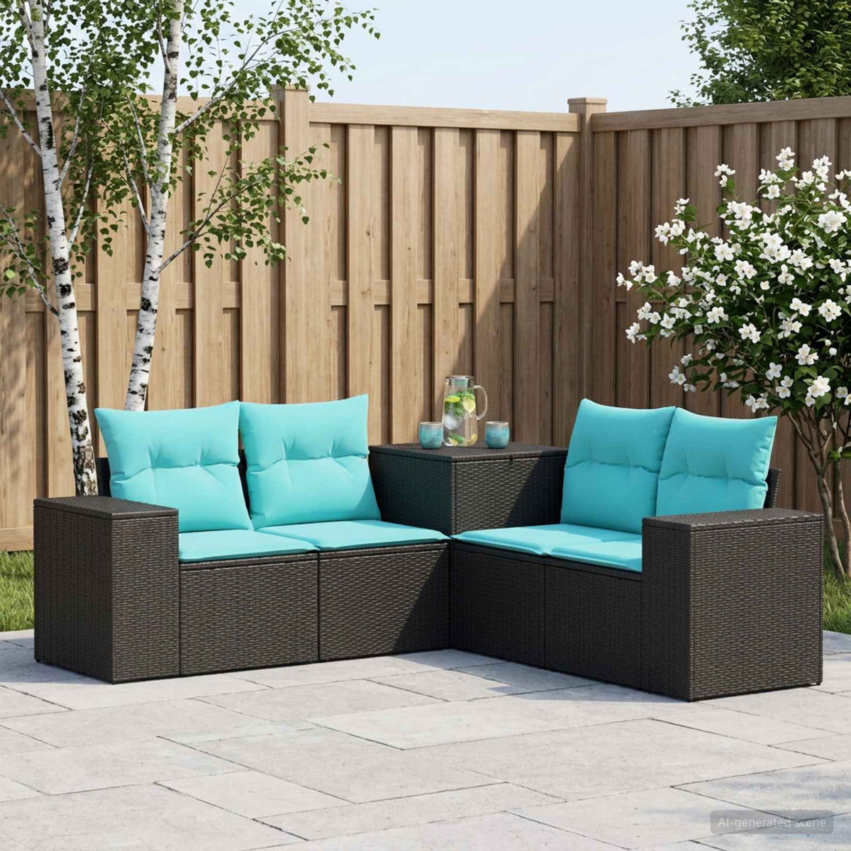 Set sofe 5 kom. Crna i Plava 200 x 200 x 85 cm