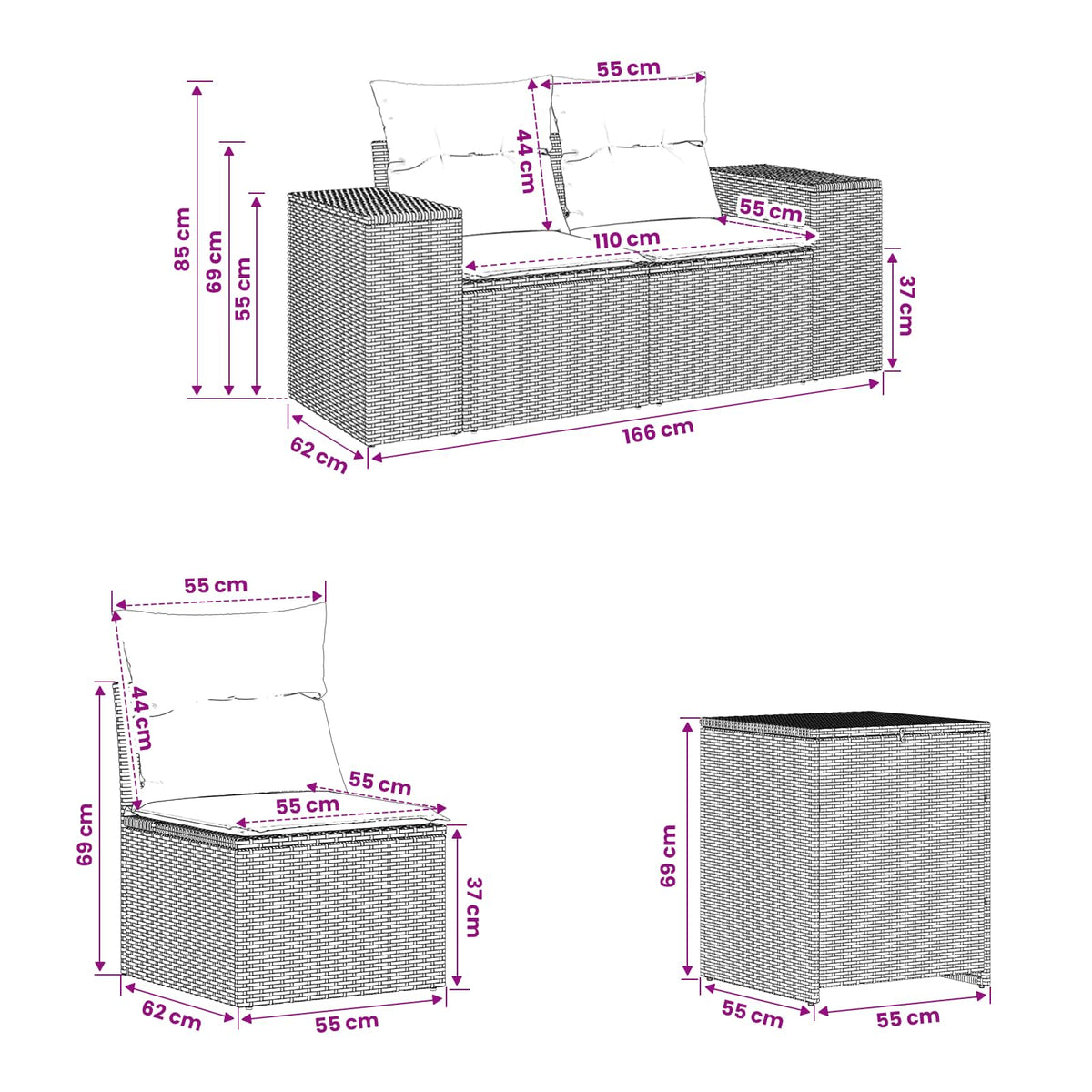 Set sofe 5 kom. Crna i Plava 200 x 200 x 85 cm