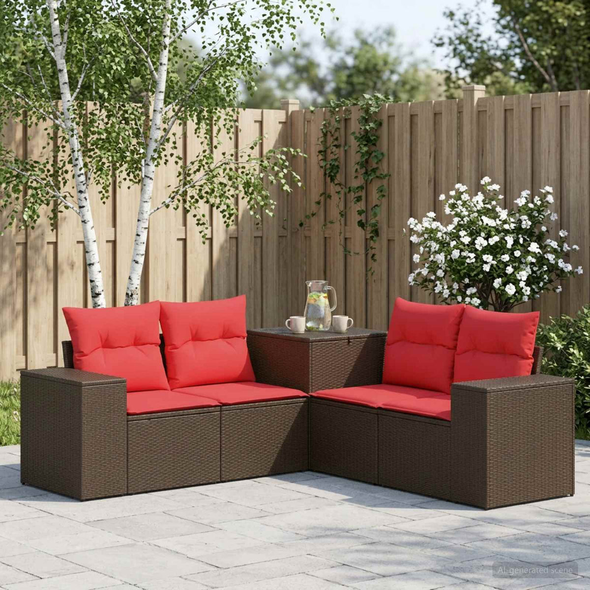 Set sofe 5 kom. Smeđa i crvena 200 x 200 x 85 cm