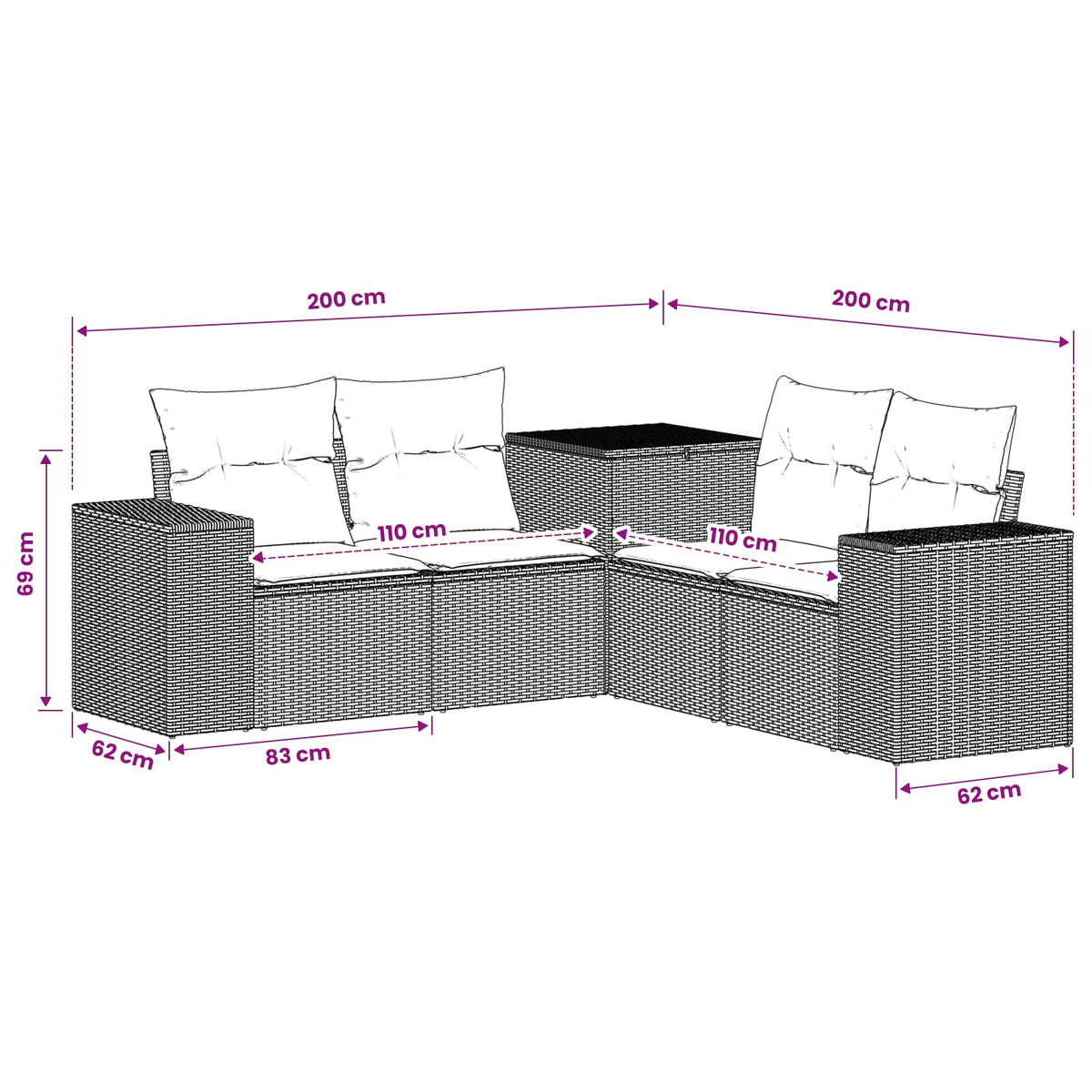 Set sofe 5 kom. Smeđa i crvena 200 x 200 x 85 cm