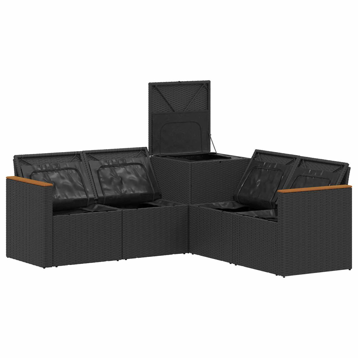 Set sofe 5 kom. Crna Poli Rattan i čelik