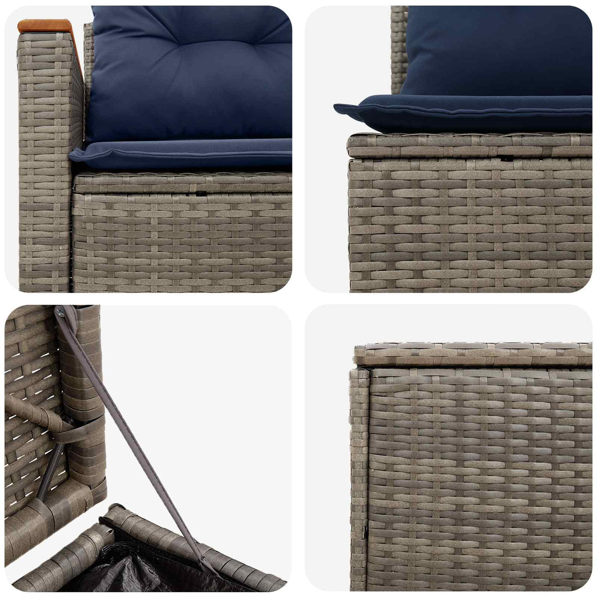 Set sofe 5 kom. Siva i tamnoplava Poli Rattan i čelik