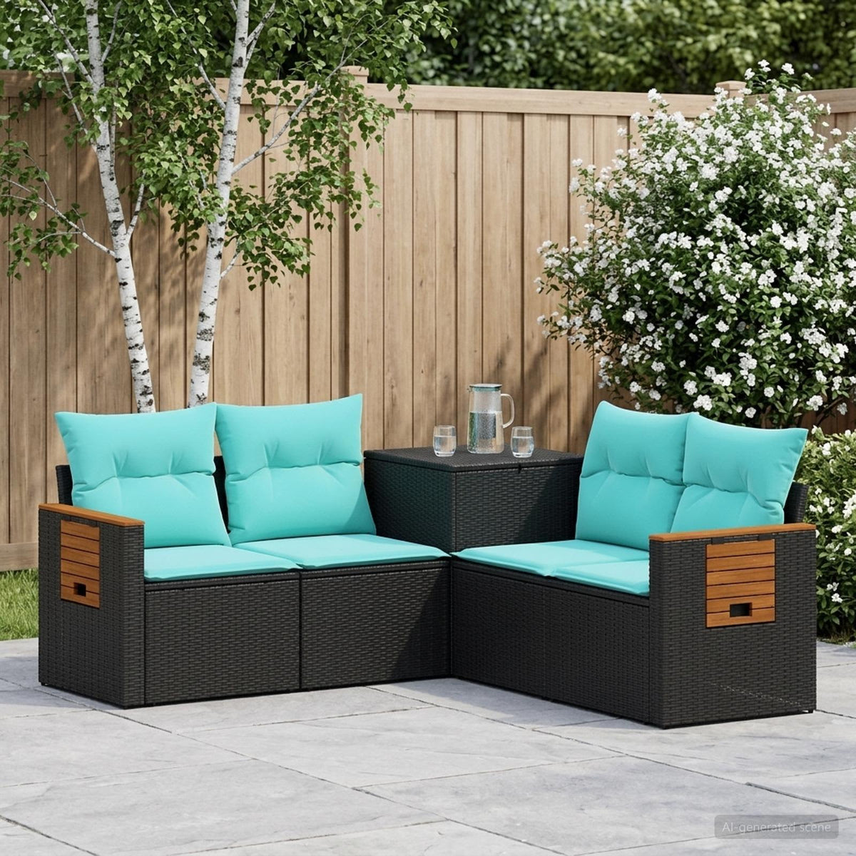 Set sofe 5 kom. Crna i Plava 179 x 179 x 85 cm