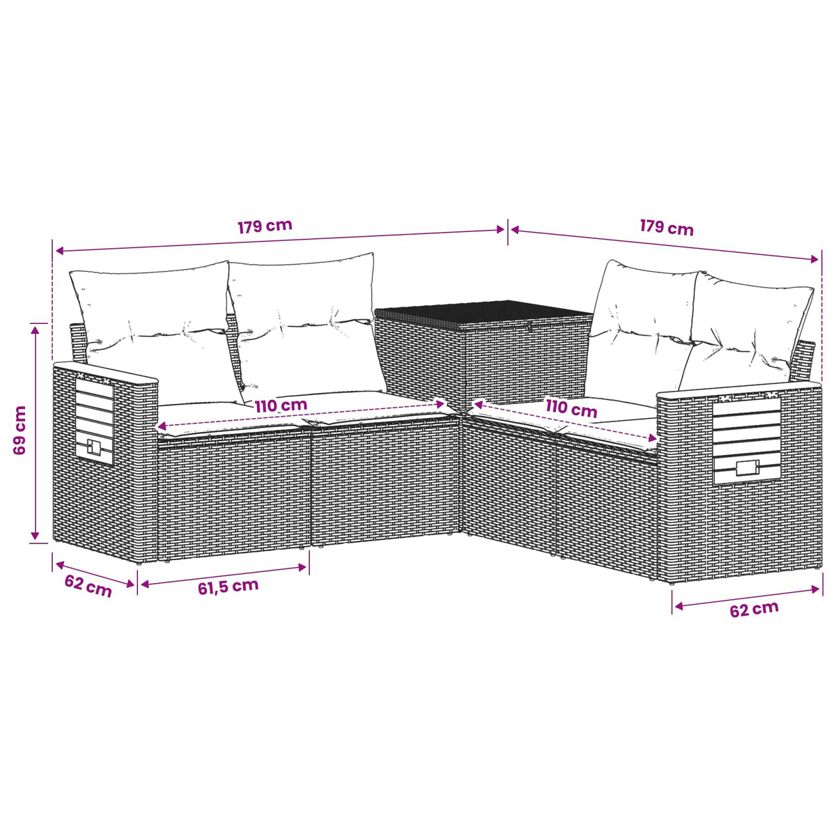Set sofe 5 kom. Crna i Plava 179 x 179 x 85 cm