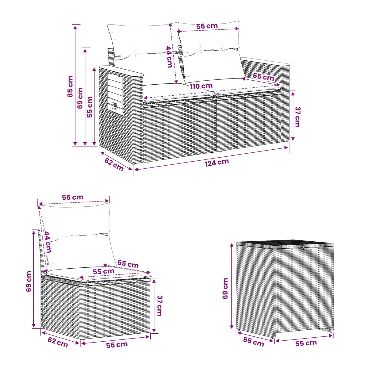 Set sofe 5 kom. Crna i Plava 179 x 179 x 85 cm